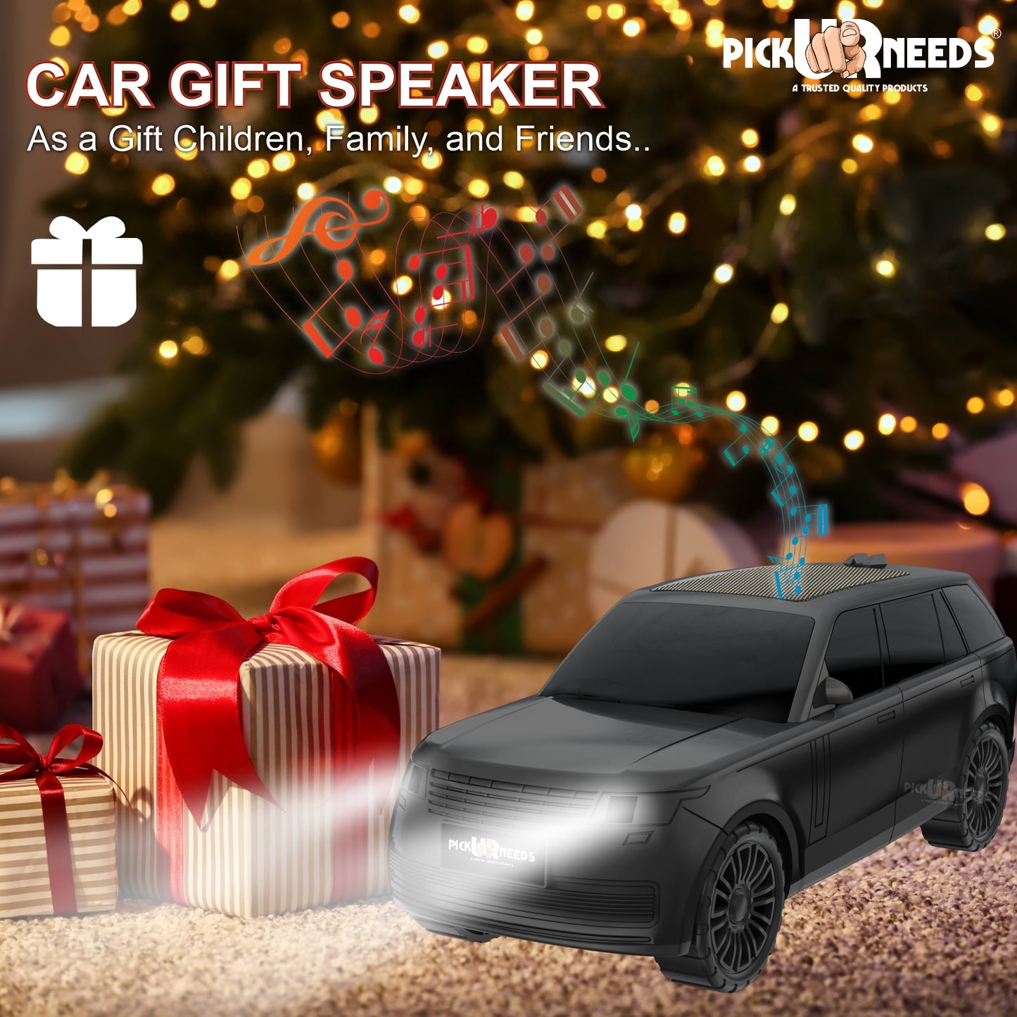 Pick Ur Needs Car Shape Wireless Bluetooth Portable Rechargeable Speaker LED Headlights  TF Card, USB, AUX, Type-C