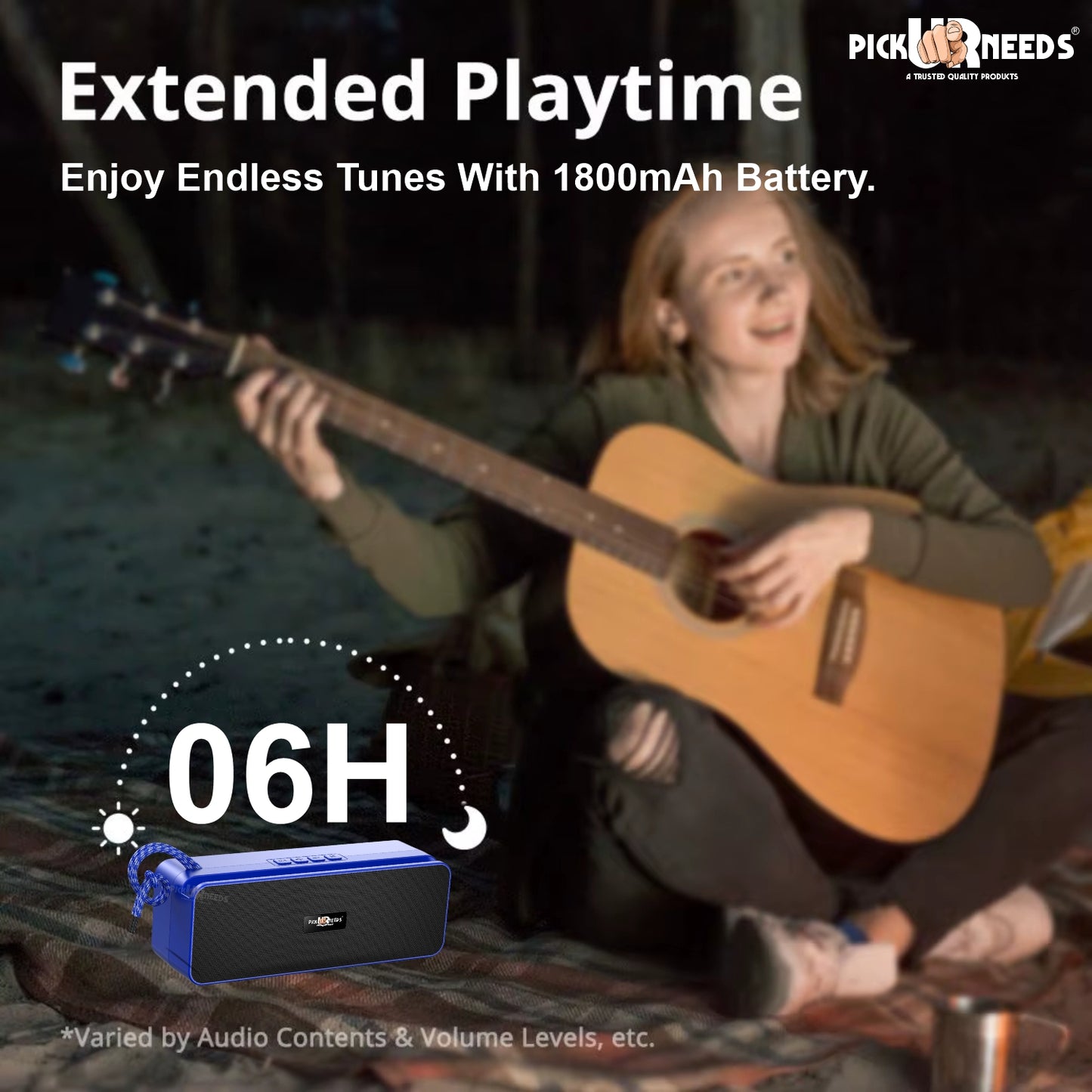 Pick Ur Needs Rechargeable Wireless 10W Bluetooth Speaker with 1800mAh Battery,FM Radio, AUX, TF Card, 6hrs Playtime