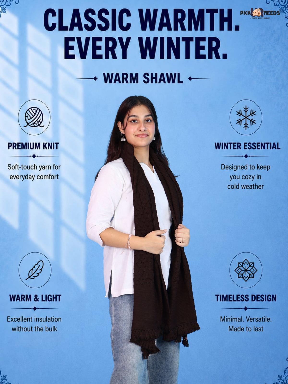 Pick Ur Needs Wool Self Design Women Shawl