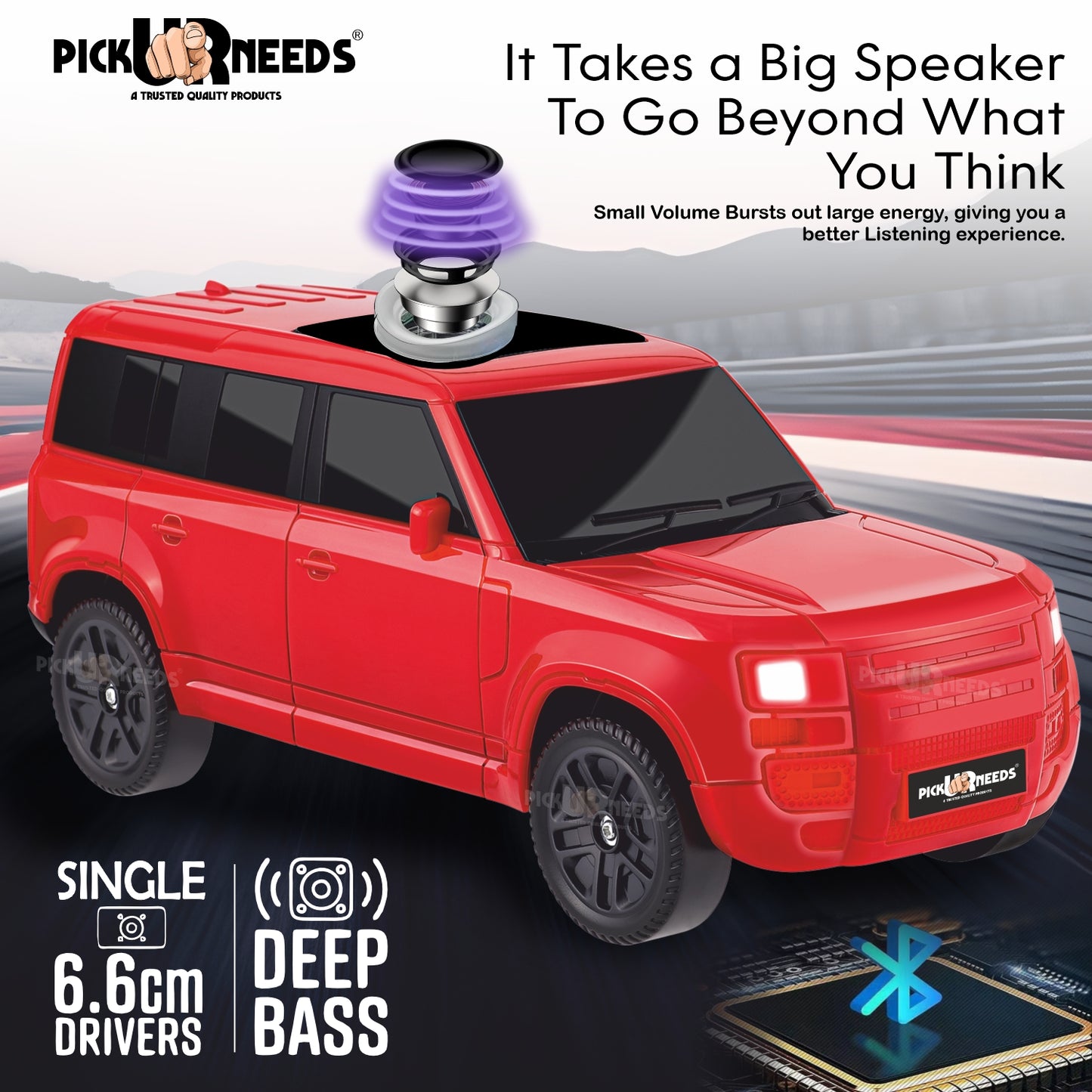Pick Ur Needs Portable 10W Car Shape Bluetooth Wireless Speaker with Deep Bass 1200mAh Battery Support FM Radio, USB, TF Card, TWS Stylish SUV Design