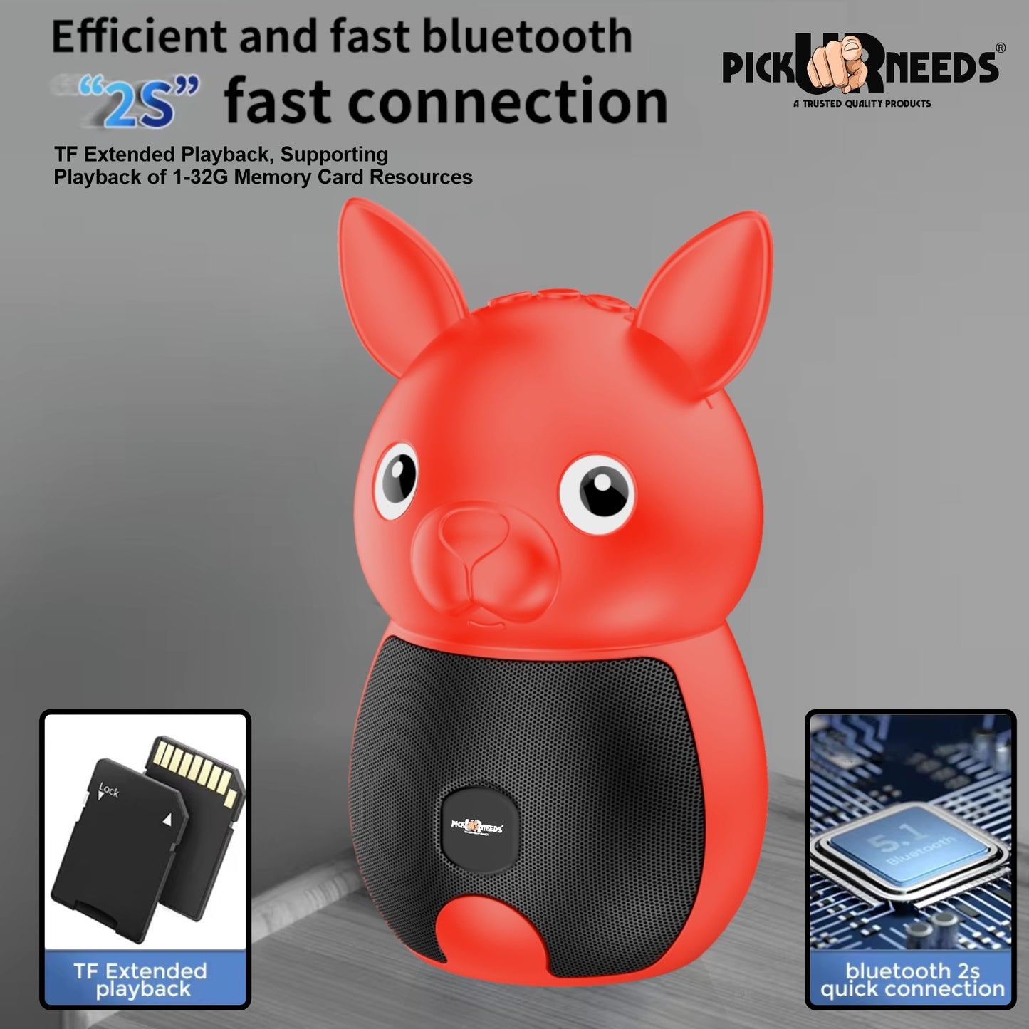 Pick Ur Needs Bunny Bluetooth Speaker | Cute Portable Wireless Speakers with TWS, FM Radio, USB & TF Card | Rechargeable Mini Speaker for Kids & Desk Use