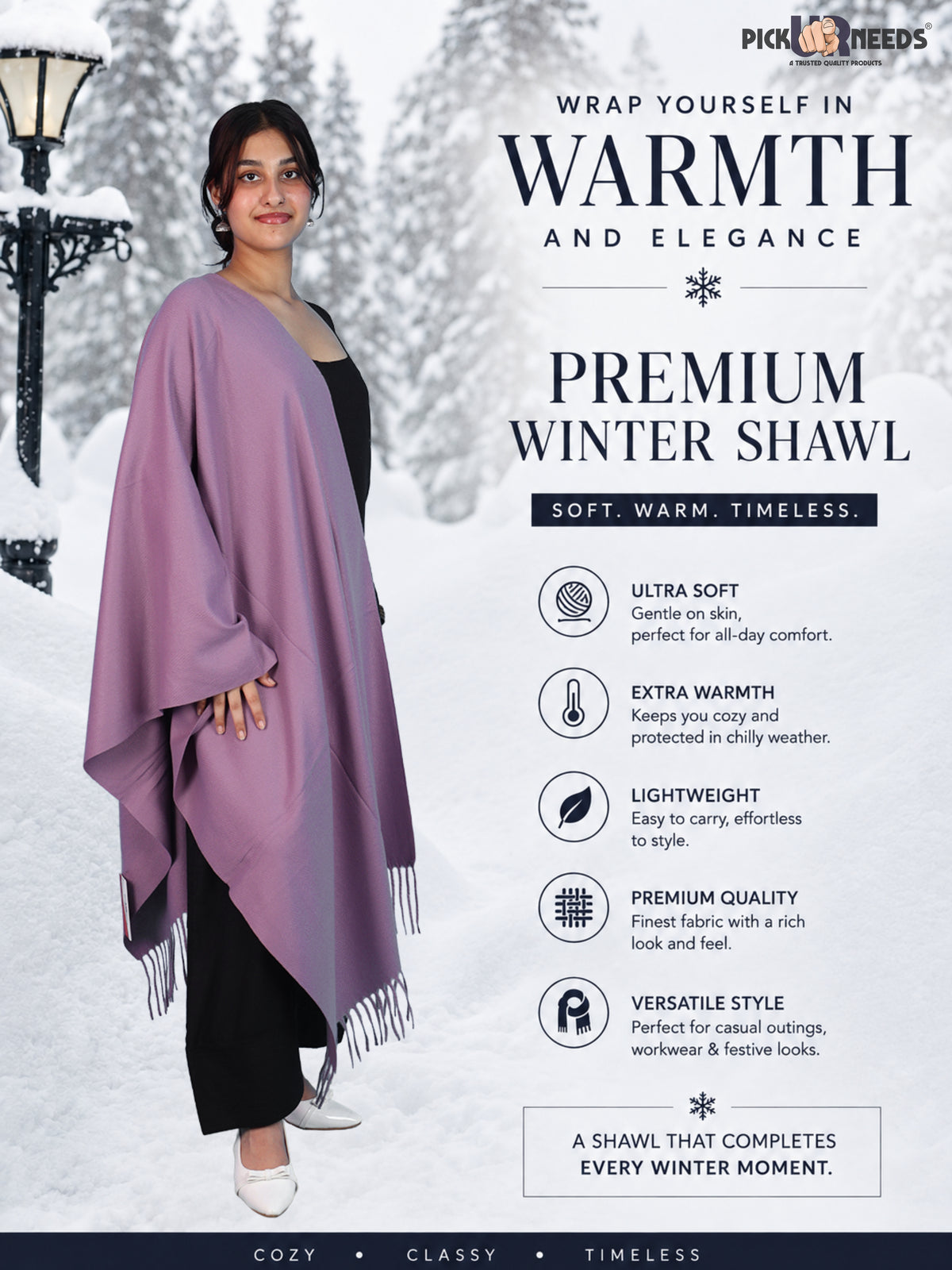 Pick Ur Needs Womens Winter Shawl Soft Warm Large Wrap Shawls with Fringe Tassels Elegant Woolen Style Stole for Girls