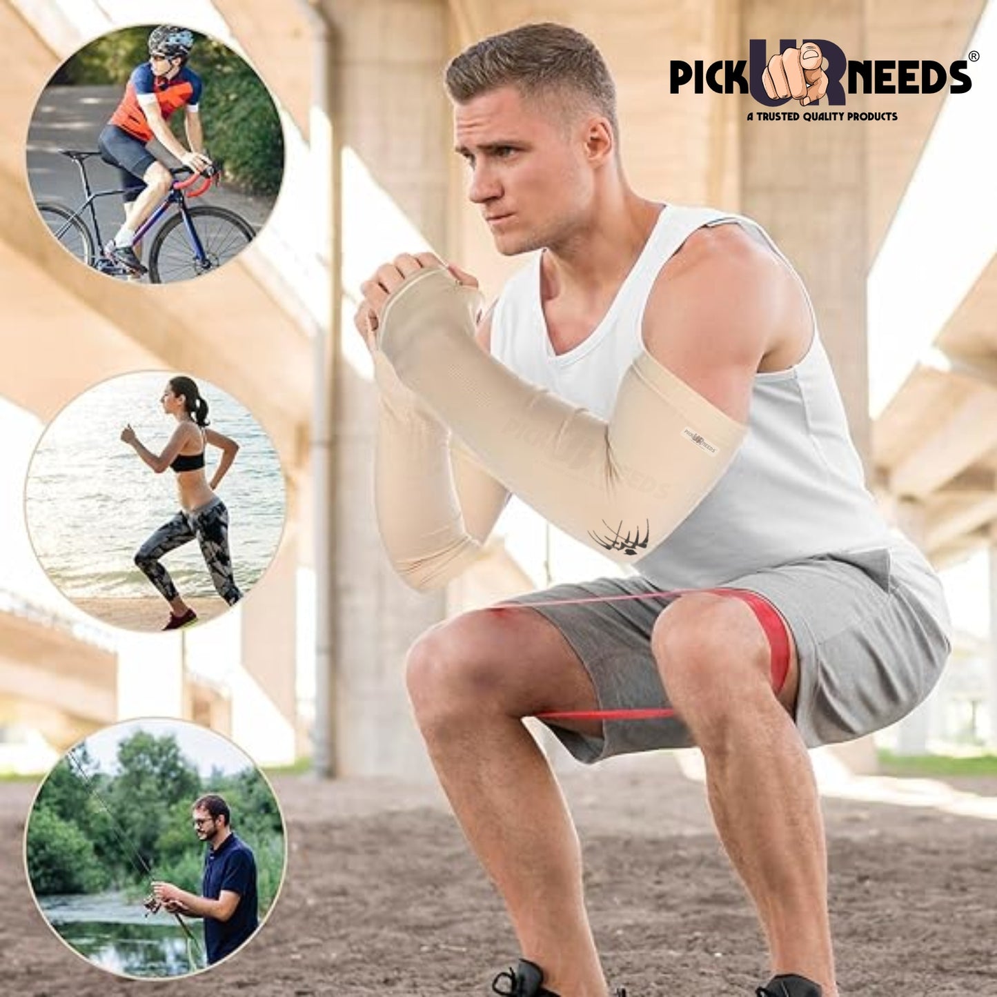 Pick Ur Needs UV Protection Arm Sleeves with Thumb Holes, Nylon Sun Protection Hand Cover for Running and Cycling, Unisex