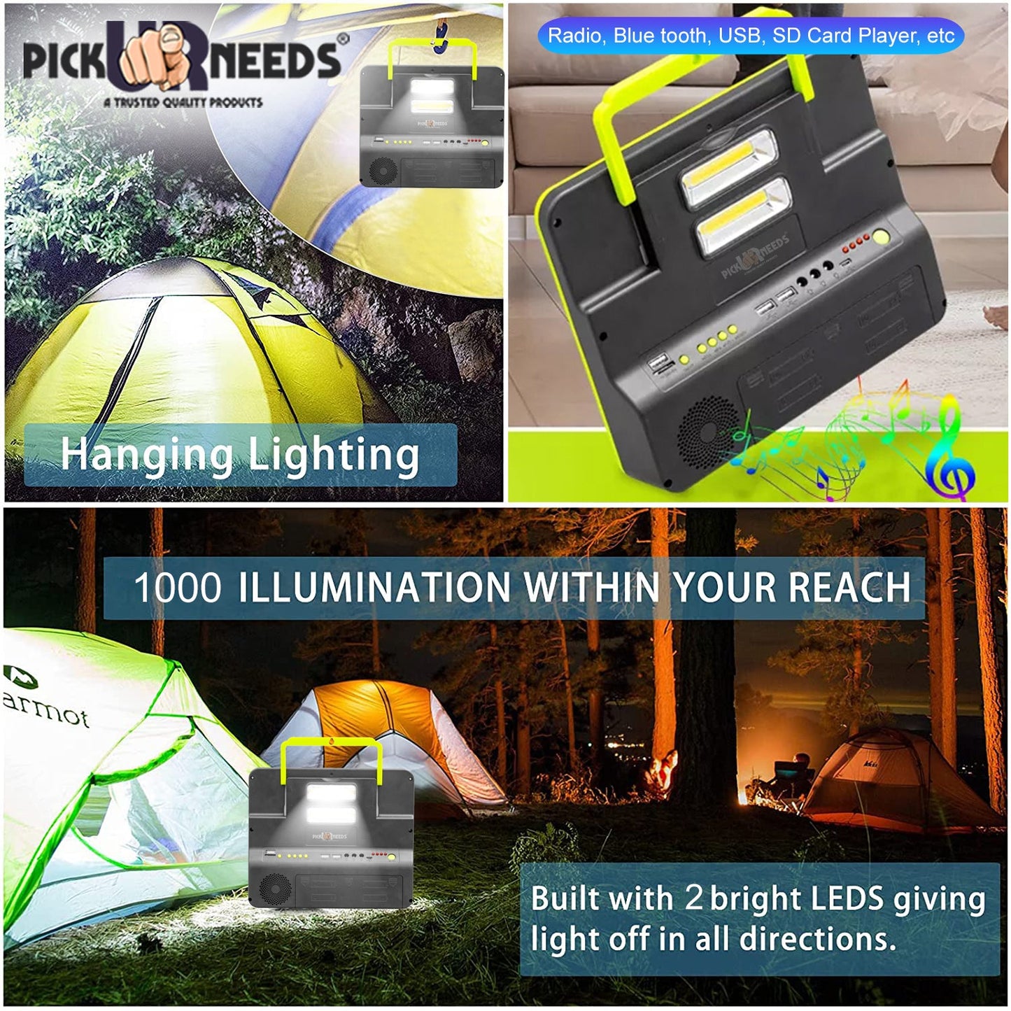 Pick Ur Needs Rechargeable Emergency Solar Lighting System with Radio & BT Music Function