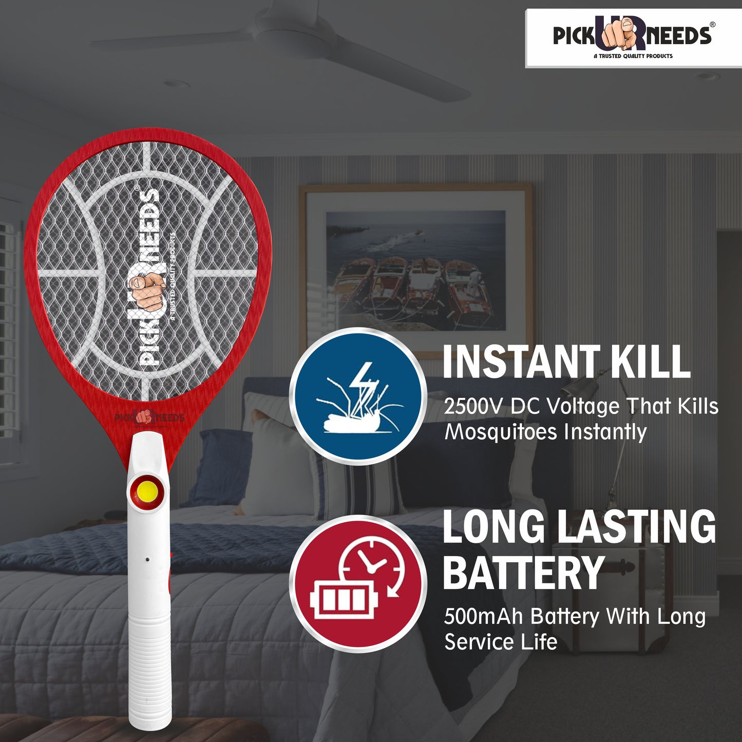 Pick Ur Needs Rechargeable Mosquito Racket / Bat With Cob Light For Mosquito Killing Electric Insect Killer Indoor, Outdoor (Bat)