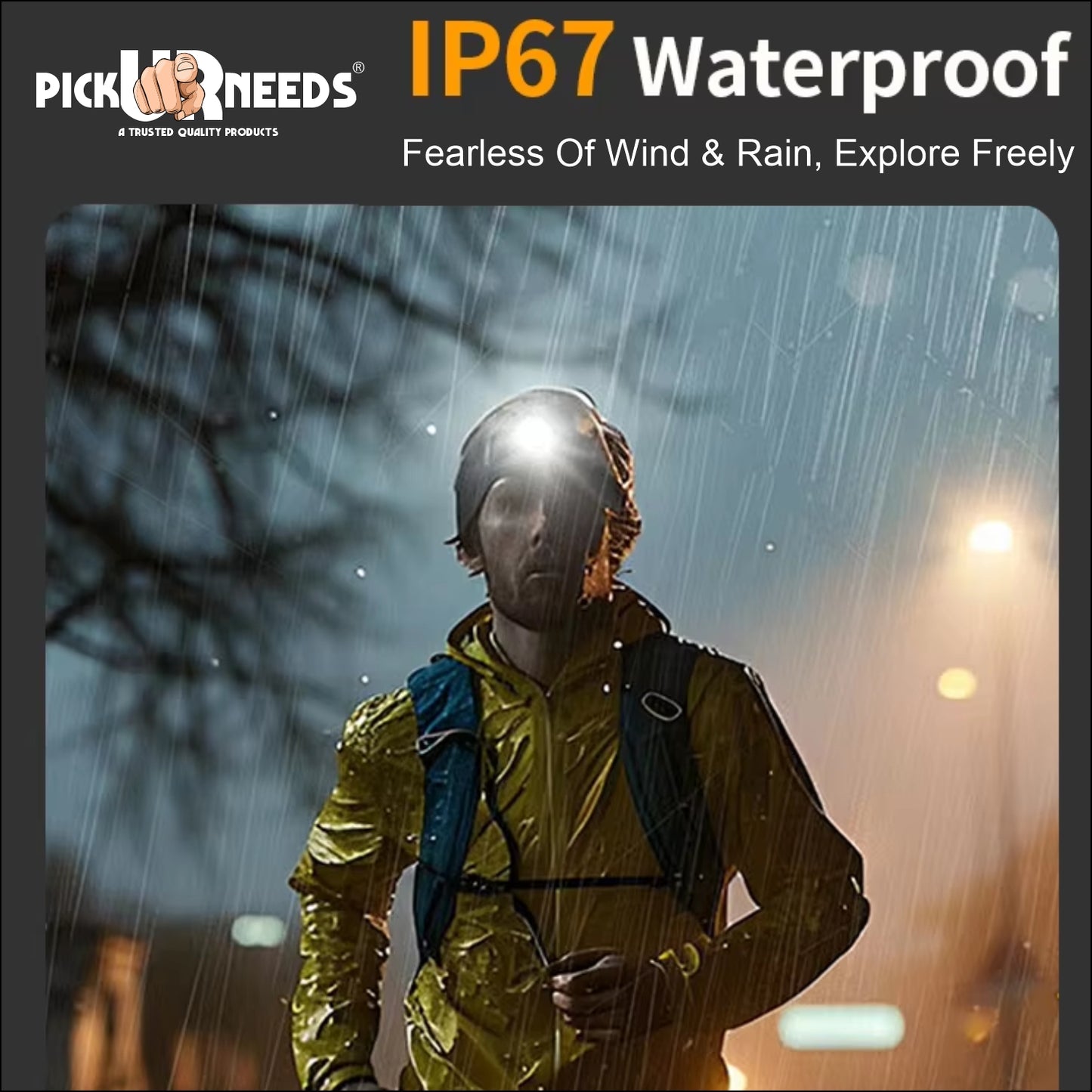 Pick Ur Needs 50W Rechargeable Emergency LED Headlamp Torch | 1200mAh Battery | 3 Light Modes | Long Range White Light | 4H Backup | Type C Charging Head Light for Camping, Fishing & Hiking