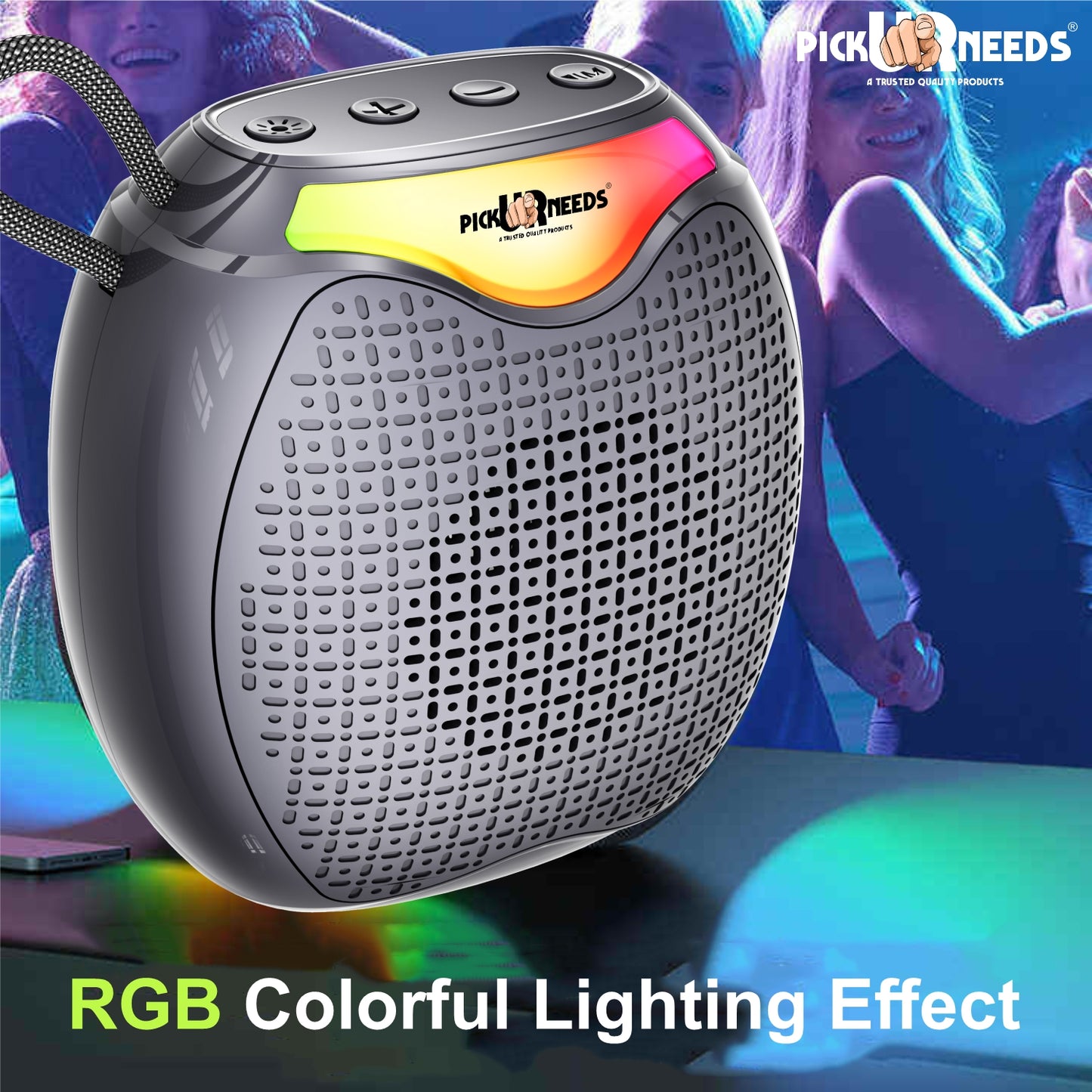 Pick Ur Needs 12W Portable Wireless Bluetooth Speaker with RGB Lights, 800mAh Battery, TWS, FM Radio, TF Card, USB 10m Wireless Transmission