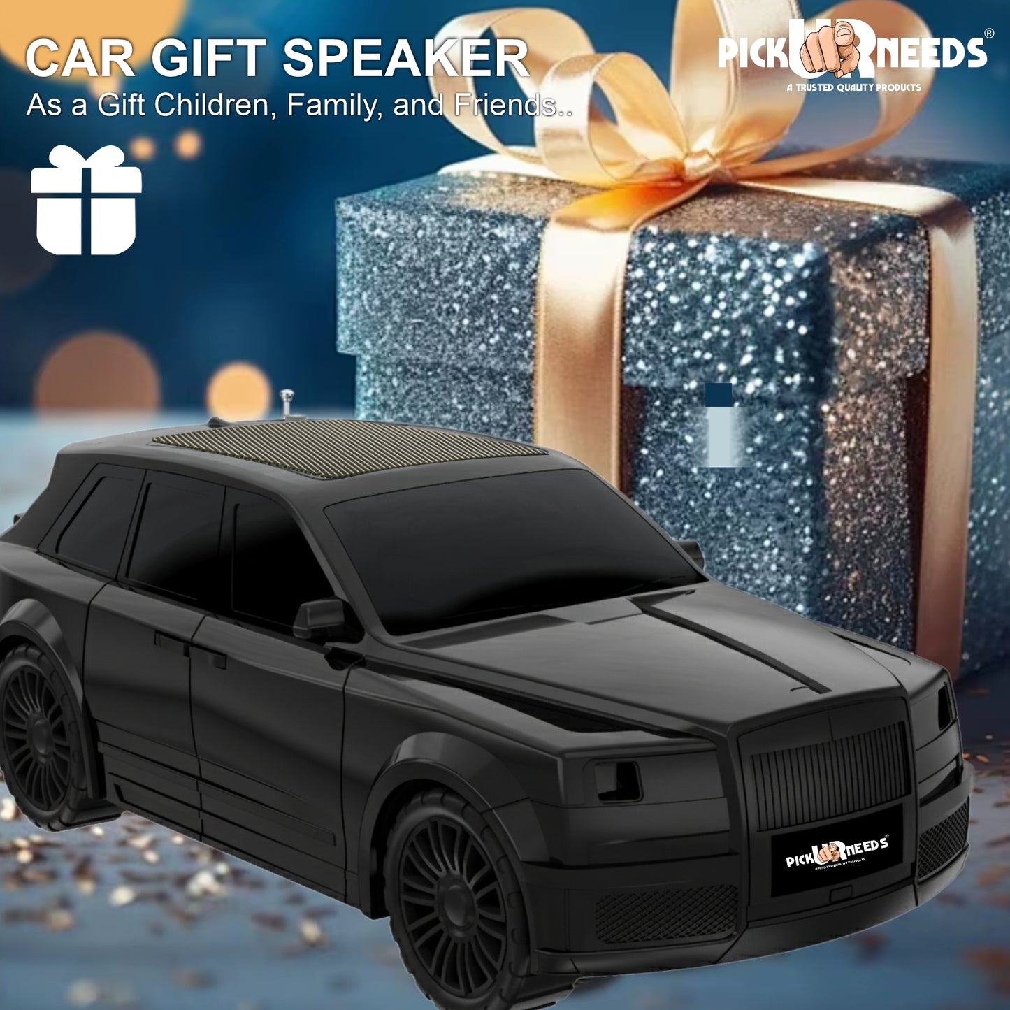 Pick Ur Needs Royal Car Shape Wireless Bluetooth Speaker 5W Powerful Deep Bass Sound, LED Headlights, Stylish Car Design 1200mAh Battery