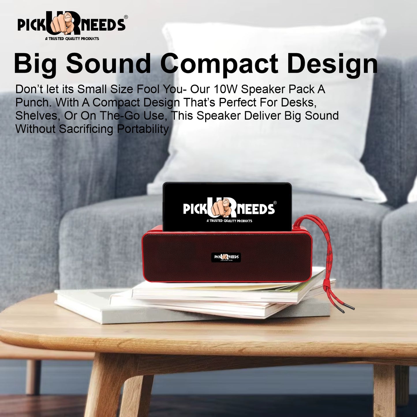 Pick Ur Needs Rechargeable Wireless 10W Bluetooth Speaker with 1800mAh Battery,FM Radio, AUX, TF Card, 6hrs Playtime