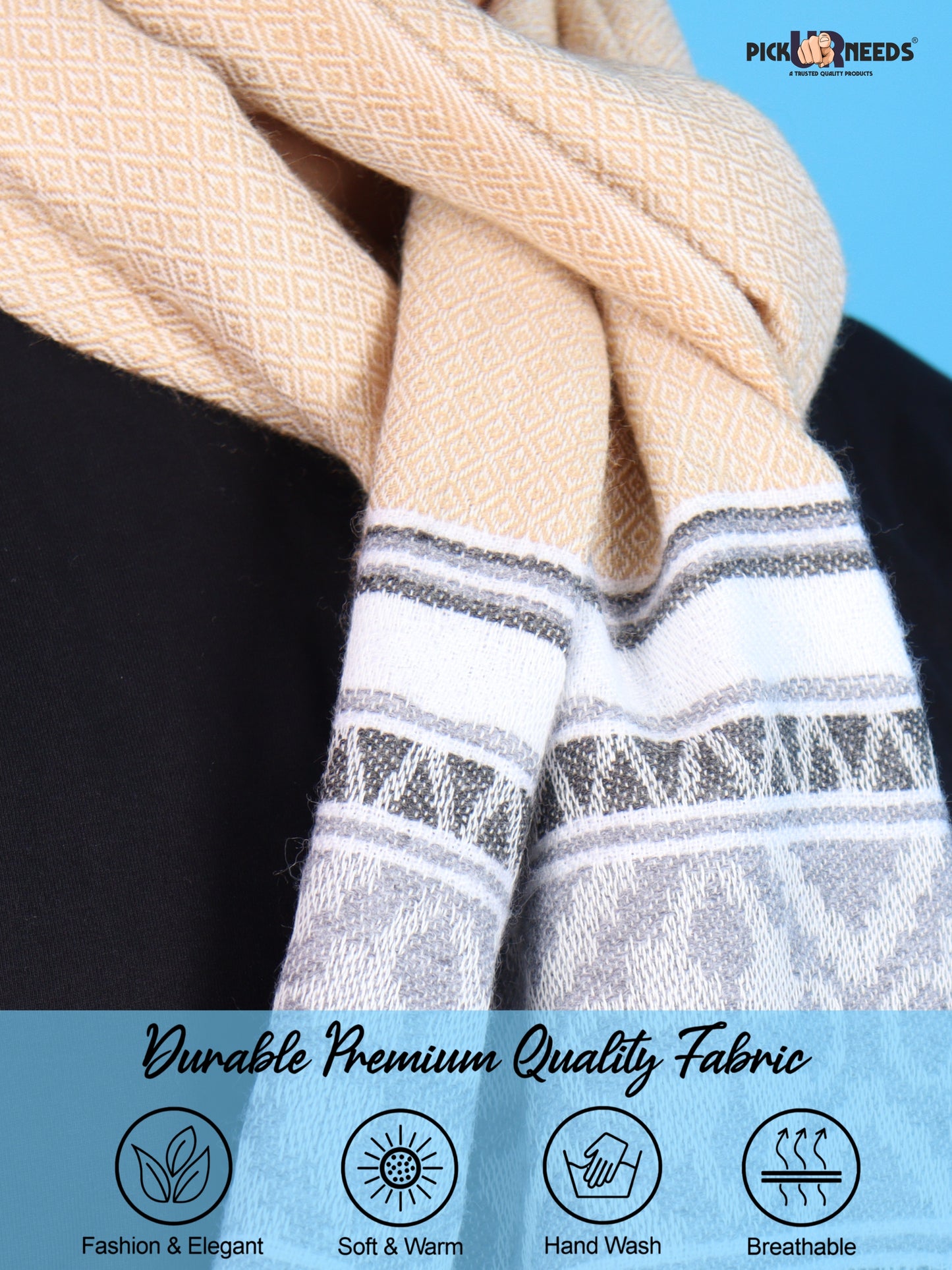 Pick Ur Needs Kullu Muffler for Men & Boys Traditional Woolen Winter Scarf with Elegant Woven Pattern & Fringed Ends Soft Warm Stole for Men