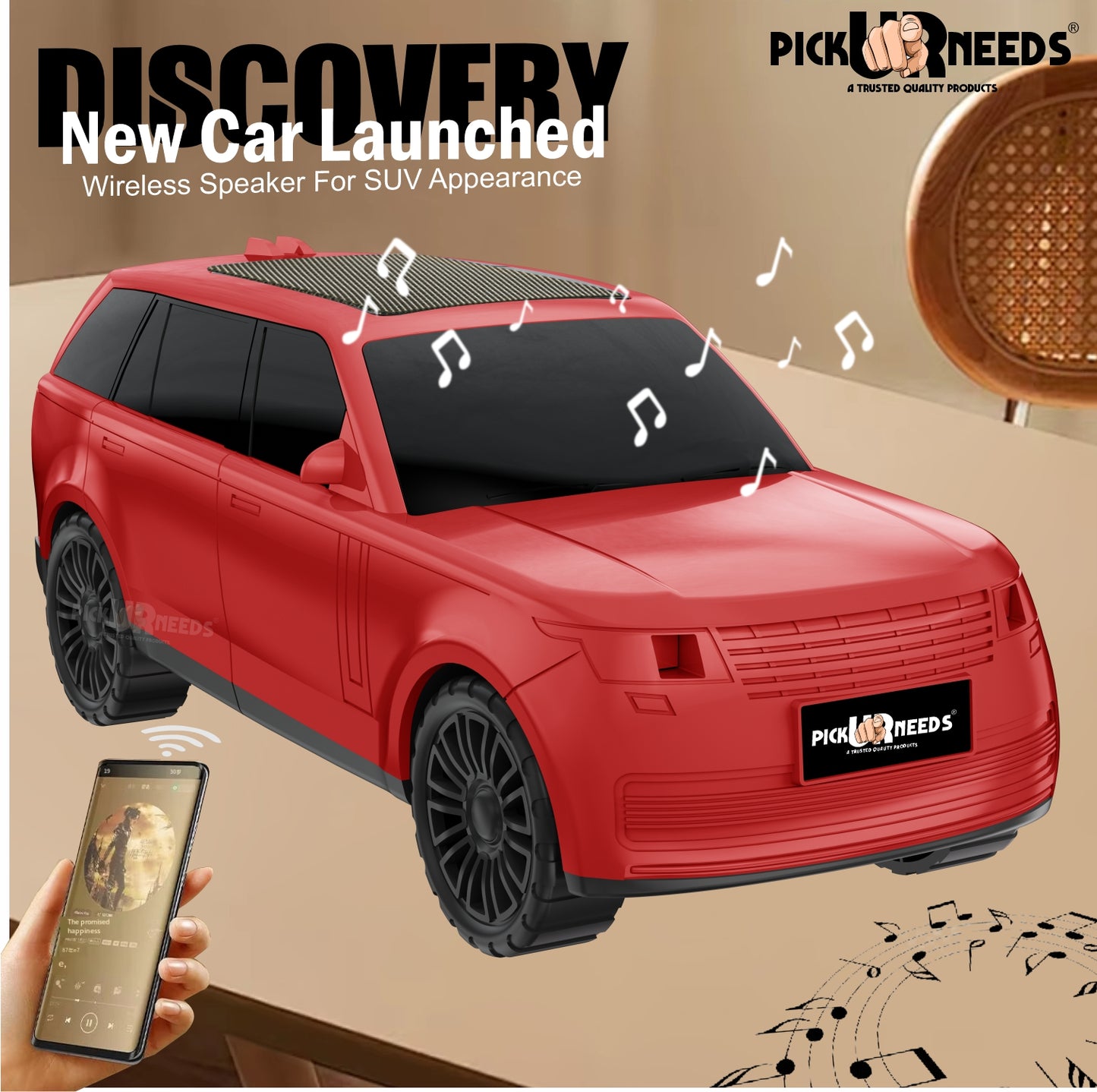 Pick Ur Needs Car Shape Wireless Bluetooth Portable Rechargeable Speaker LED Headlights  TF Card, USB, AUX, Type-C