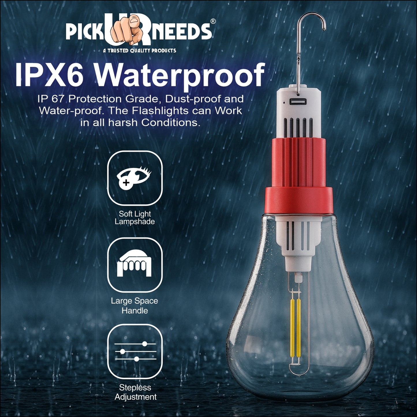 Pick Ur Needs 100W LED Rechargeable Light Bulb with 3 Modes, Ideal for Home, Outdoor,Powercuts 5 hrs Bulb Emergency Light