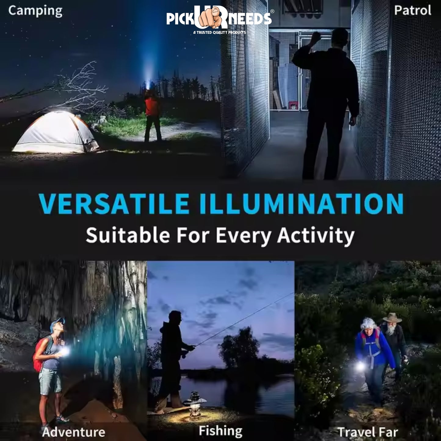 Pick Ur Needs Rechargeable Emergency Search Light Zoomable Head Adjustable 50W High Brightness Type C Charging 3 Mode Long Range Torch Light