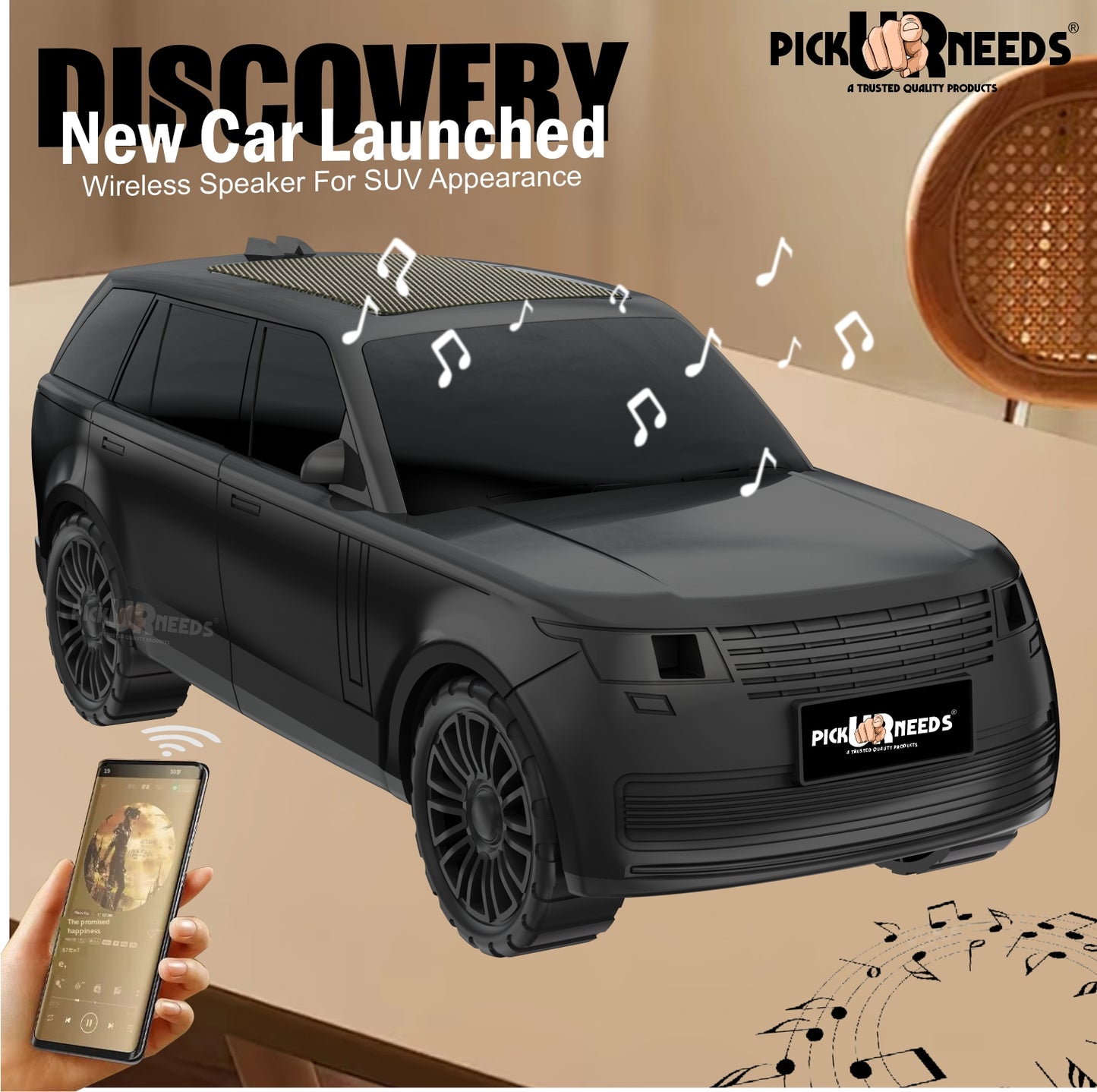 Pick Ur Needs Car Shape Wireless Bluetooth Portable Rechargeable Speaker LED Headlights  TF Card, USB, AUX, Type-C