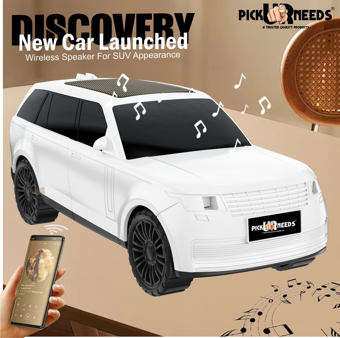 Pick Ur Needs Car Shape Wireless Bluetooth Portable Rechargeable Speaker LED Headlights  TF Card, USB, AUX, Type-C