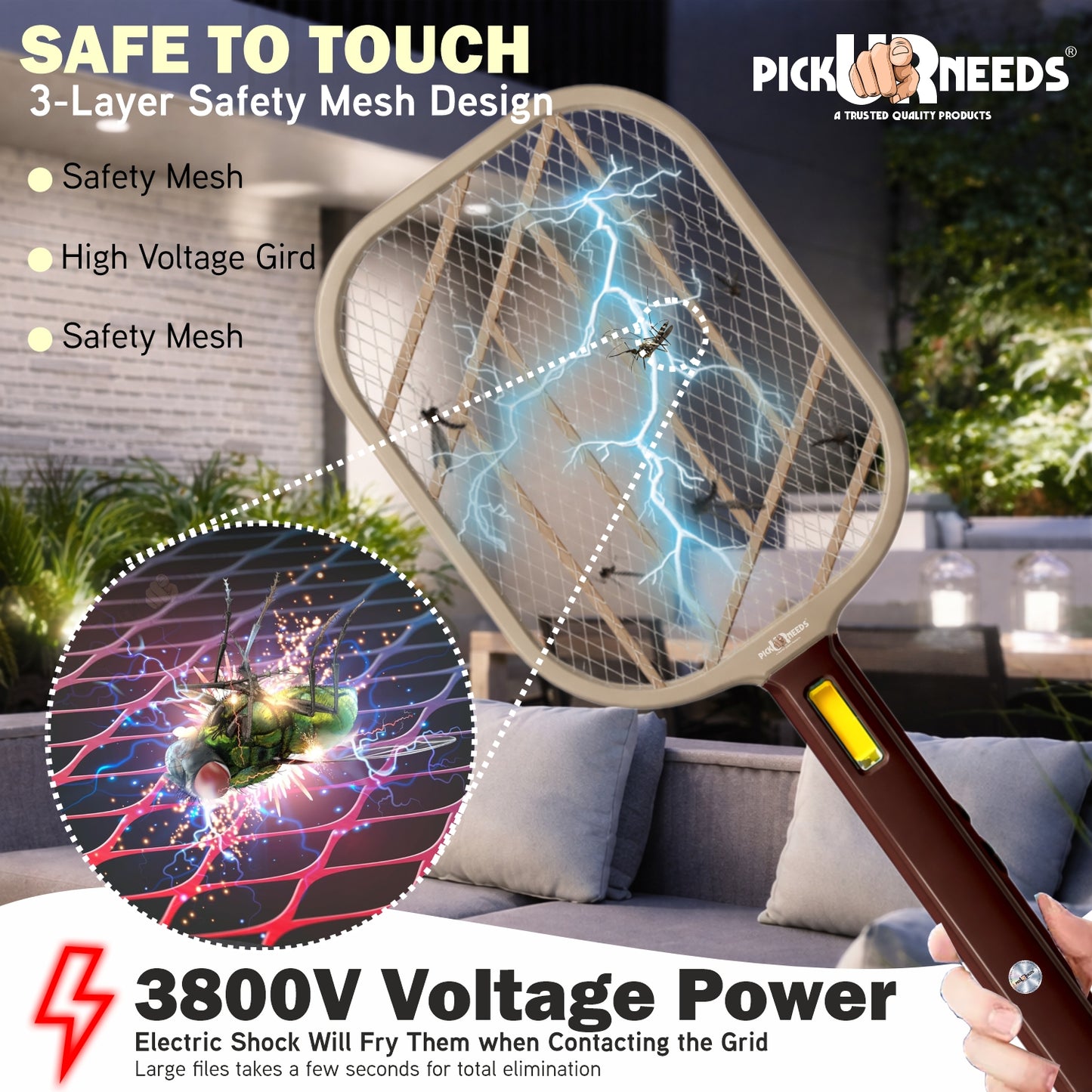 Pick Ur Needs Mosquito Bat/Racket Rechargeable Electric Insect Killer for Indoor Outdoor Use