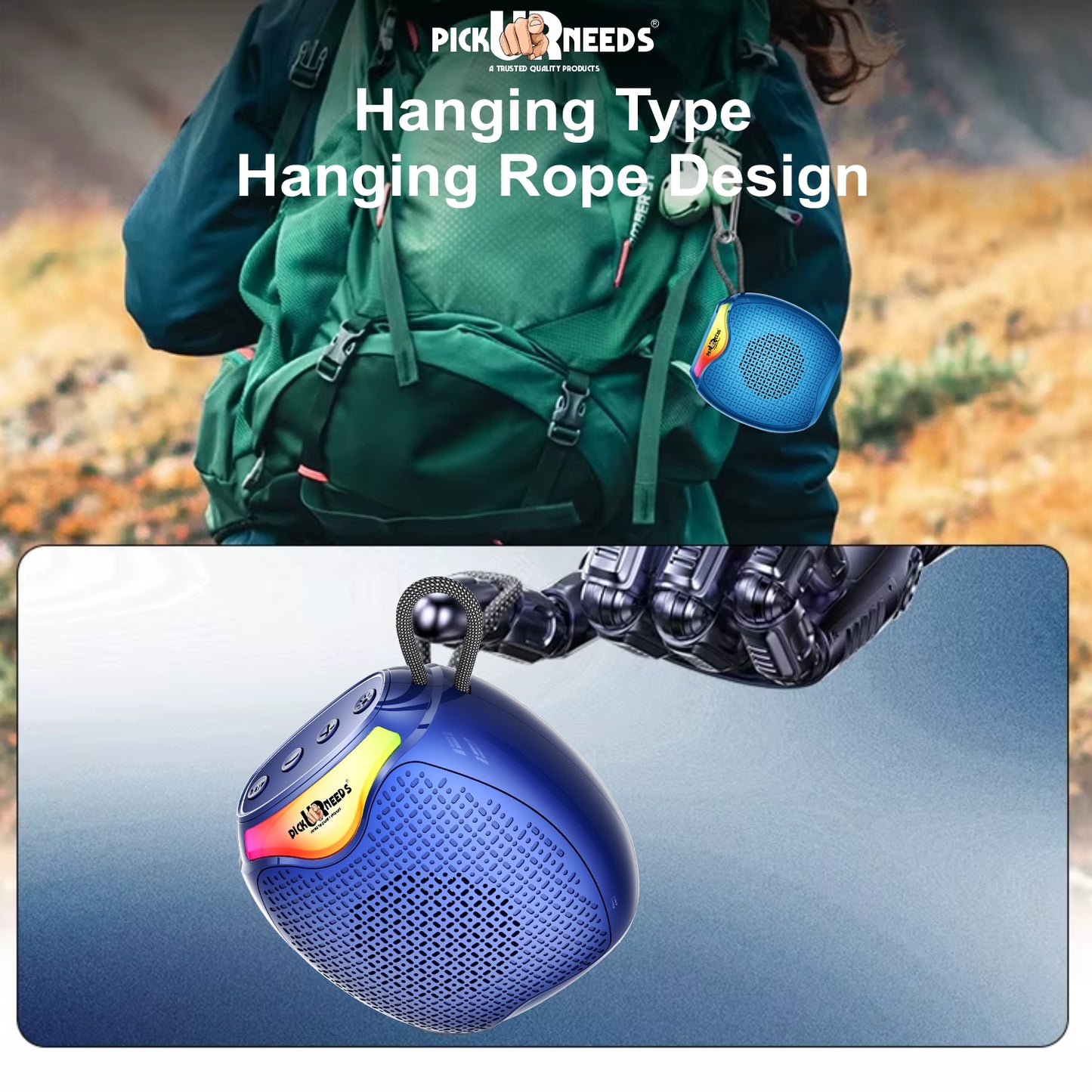 Pick Ur Needs 12W Portable Wireless Bluetooth Speaker with RGB Lights, 800mAh Battery, TWS, FM Radio, TF Card, USB 10m Wireless Transmission