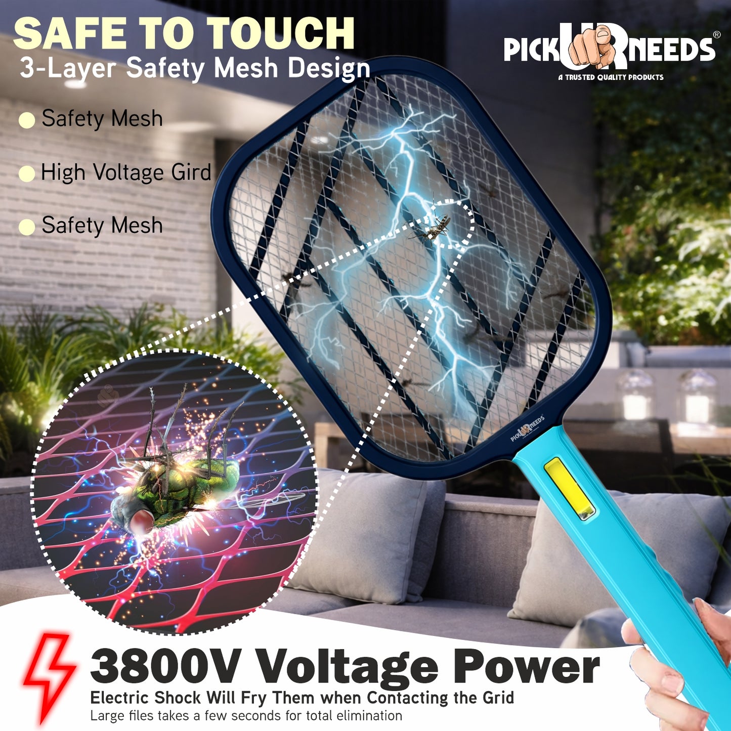 Pick Ur Needs Mosquito Bat/Racket Rechargeable Electric Insect Killer for Indoor Outdoor Use
