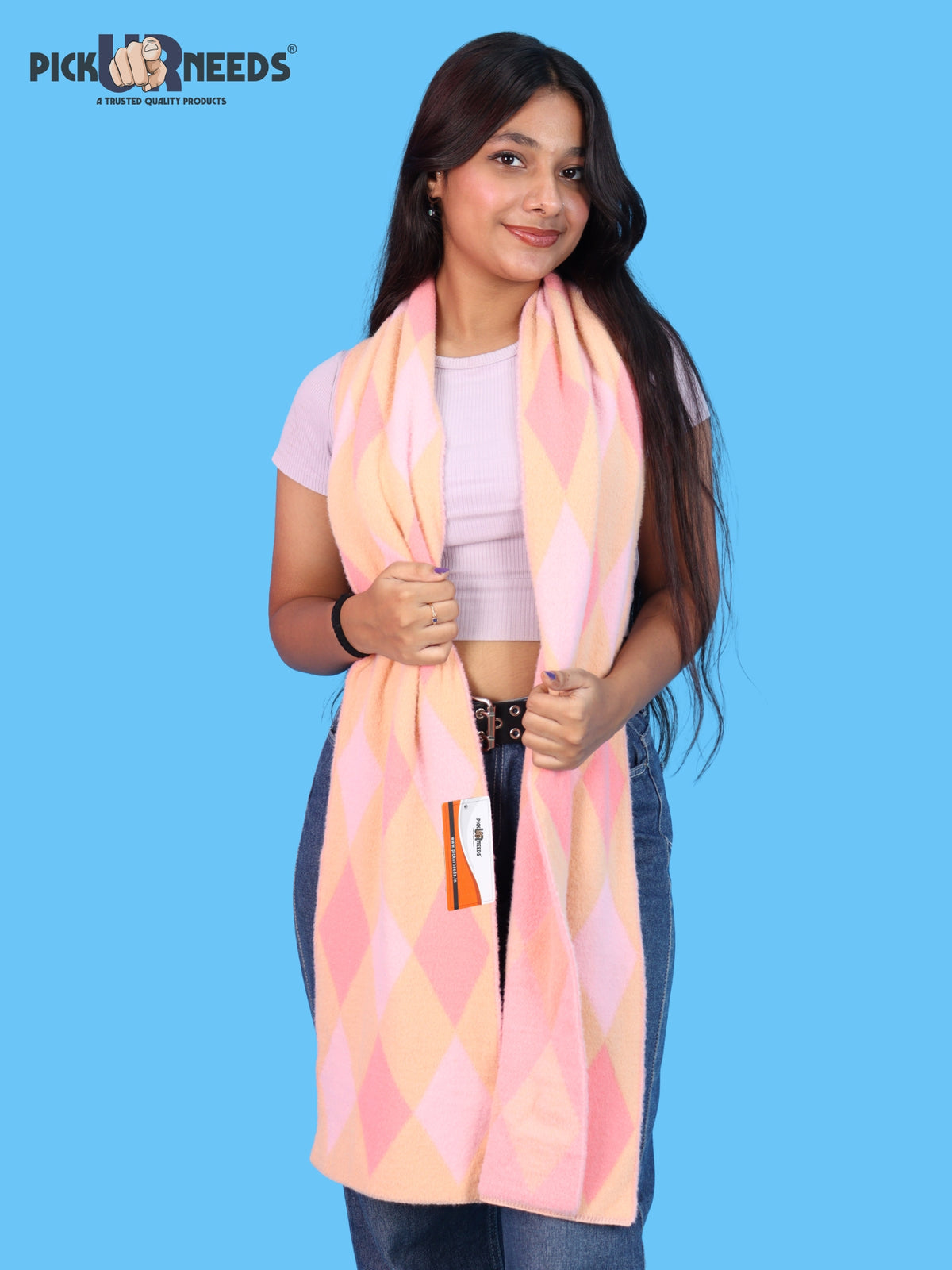 Pick Ur Needs Womens Winter Stole Scarf Soft Warm Geometric Pattern Wrap Stylish Muffler Fashionable Wear For Girls