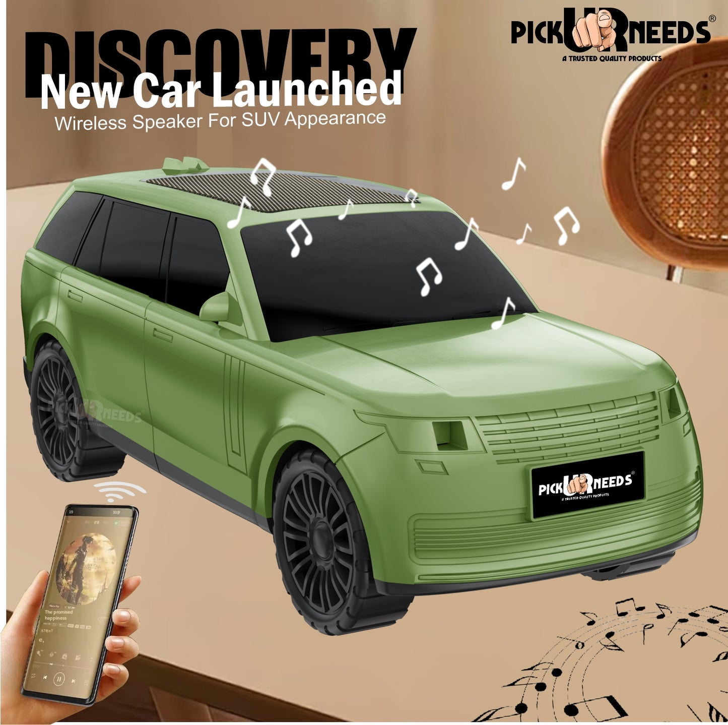 Pick Ur Needs Car Shape Wireless Bluetooth Portable Rechargeable Speaker LED Headlights  TF Card, USB, AUX, Type-C