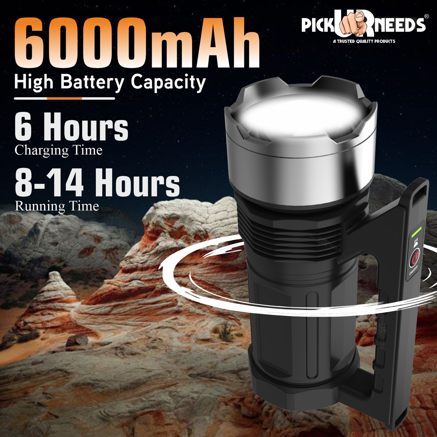Pick Ur Needs Adjustable Focus 250 Watt Laser Torch Light 6000mAh Lithium Battery Metal Head 5 hrs Torch Emergency Light  (Copper)