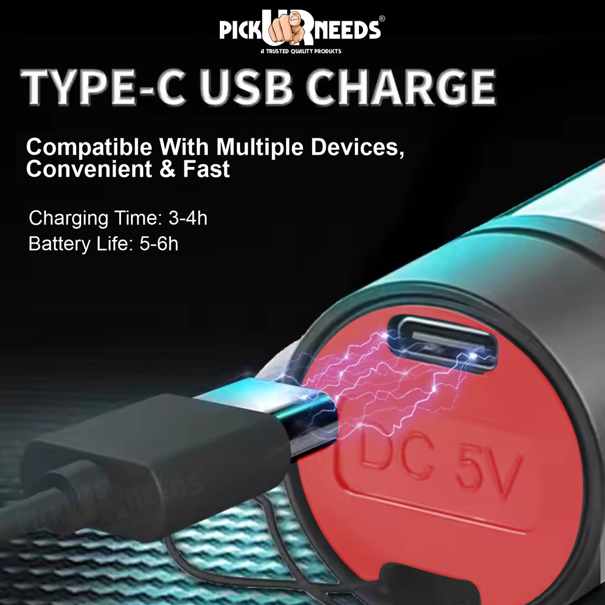 Pick Ur Needs 200W Rechargeable LED Flashlight with Zoom, Type-C Fast