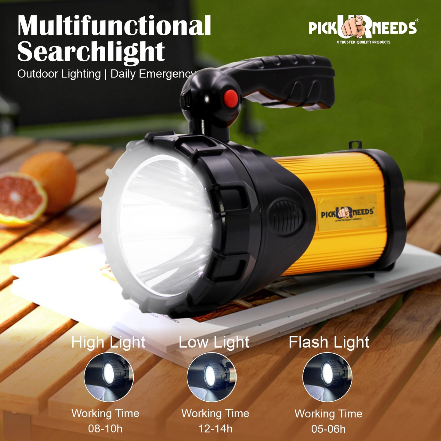 Pick Ur Needs 250W Kissan Long Range Rechargeable Emergency Search Torch | High Power LED Spotlight | 4500mAh Lithium Battery | Handheld Torch with Charger