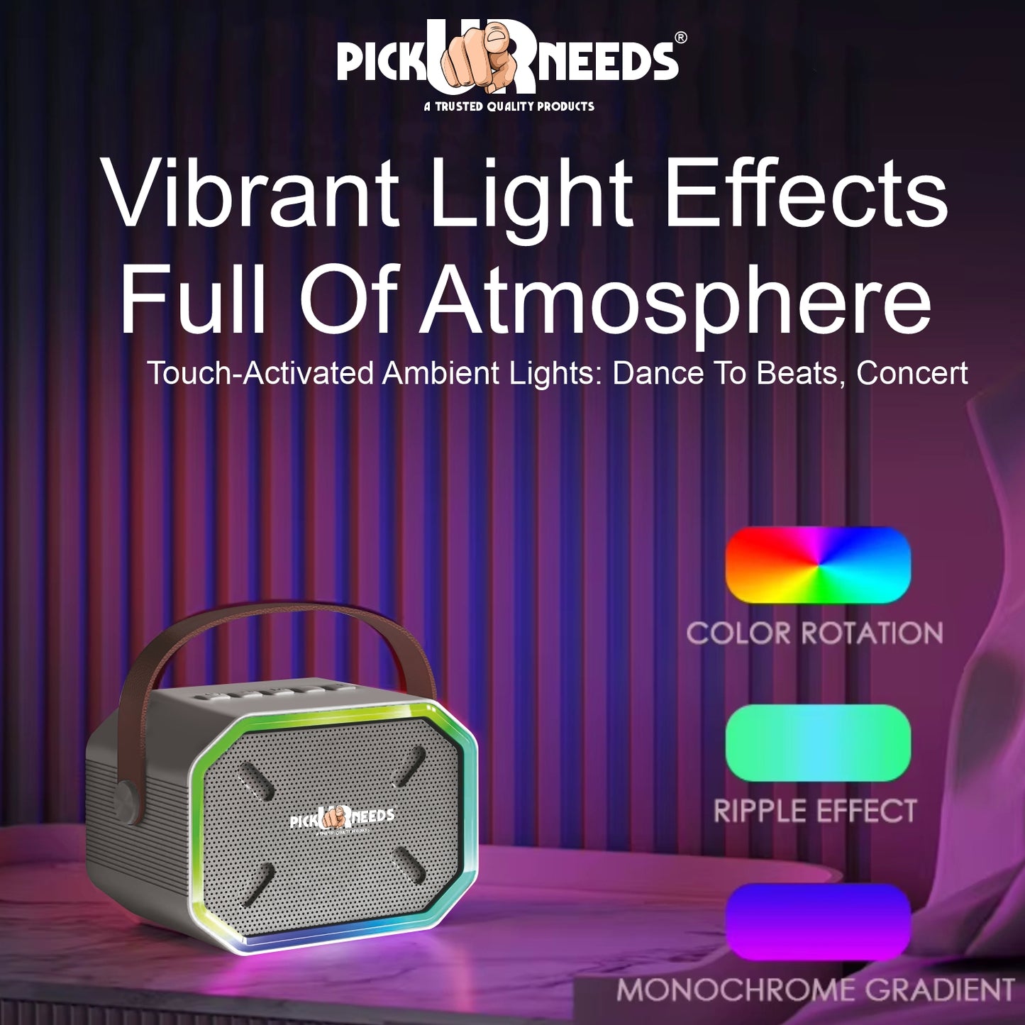 Pick Ur Needs 15W Portable Bluetooth Karaoke Speaker with Mic, 2000mAh Battery, Type-C Charging, RGB Lights, TF Card, Stereo Sound – Wireless Karaoke System (Black)