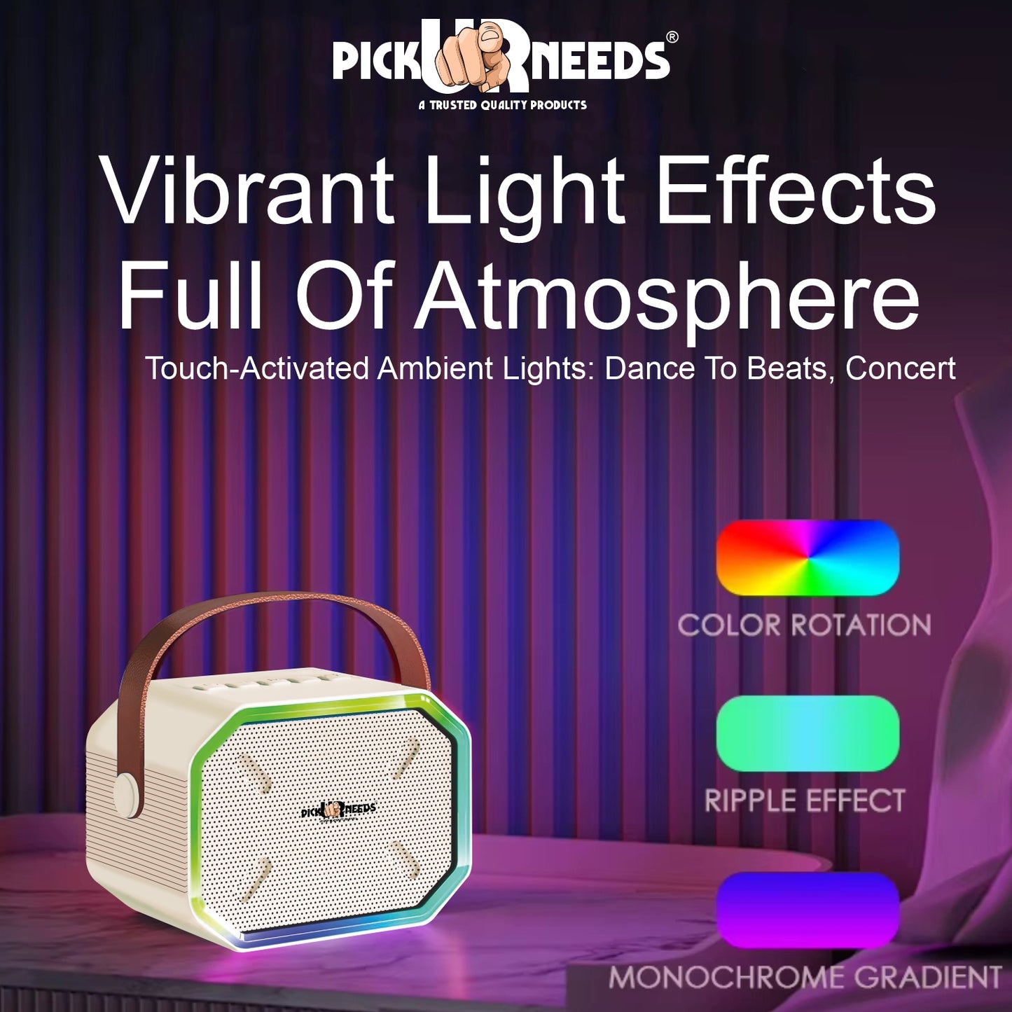 Pick Ur Needs 15W Portable Bluetooth Karaoke Speaker with Mic, 2000mAh Battery, Type-C Charging, RGB Lights, TF Card, Stereo Sound – Wireless Karaoke System (Black)