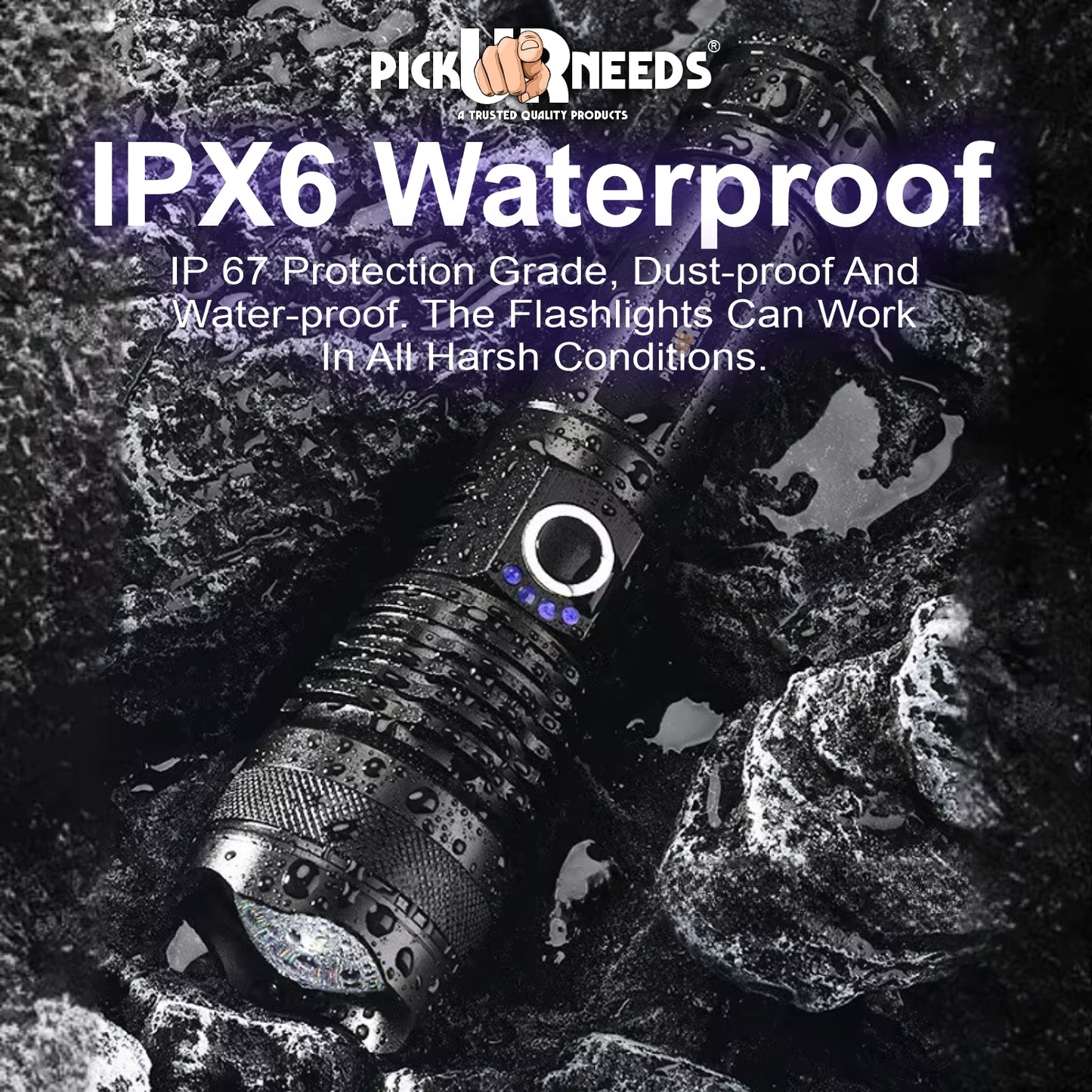 Pick Ur Needs 100W High Power Rechargeable Flashlight with 3000mAh Battery, 5 Lighting Modes 5 hrs Torch Emergency Light