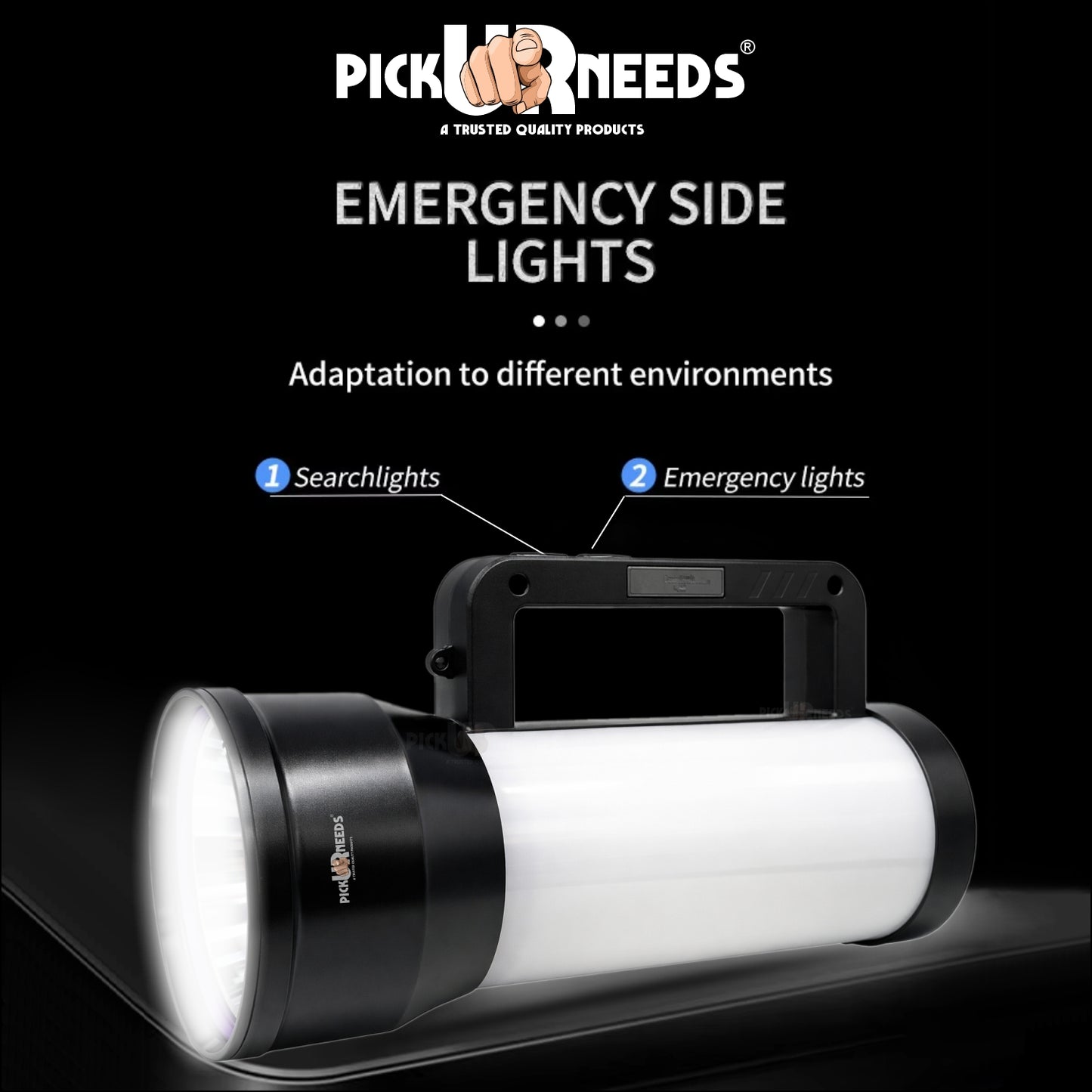 Pick Ur Needs 200W Rechargeable Emergency LED Long Range Distance Search Torch Light with 3600mAh Battery, Type-C Fast Charging Dual Mode Front & Side Light