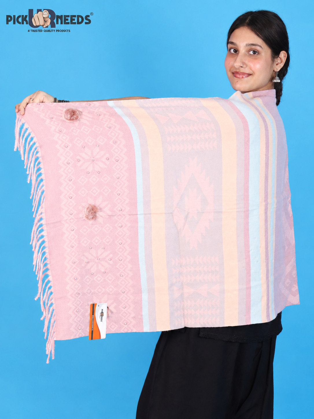 Pick Ur Needs Women Winter Shawl Stole – Soft Warm Printed Wrap with Decorative Tassels, Stylish Winter Girls Scarf