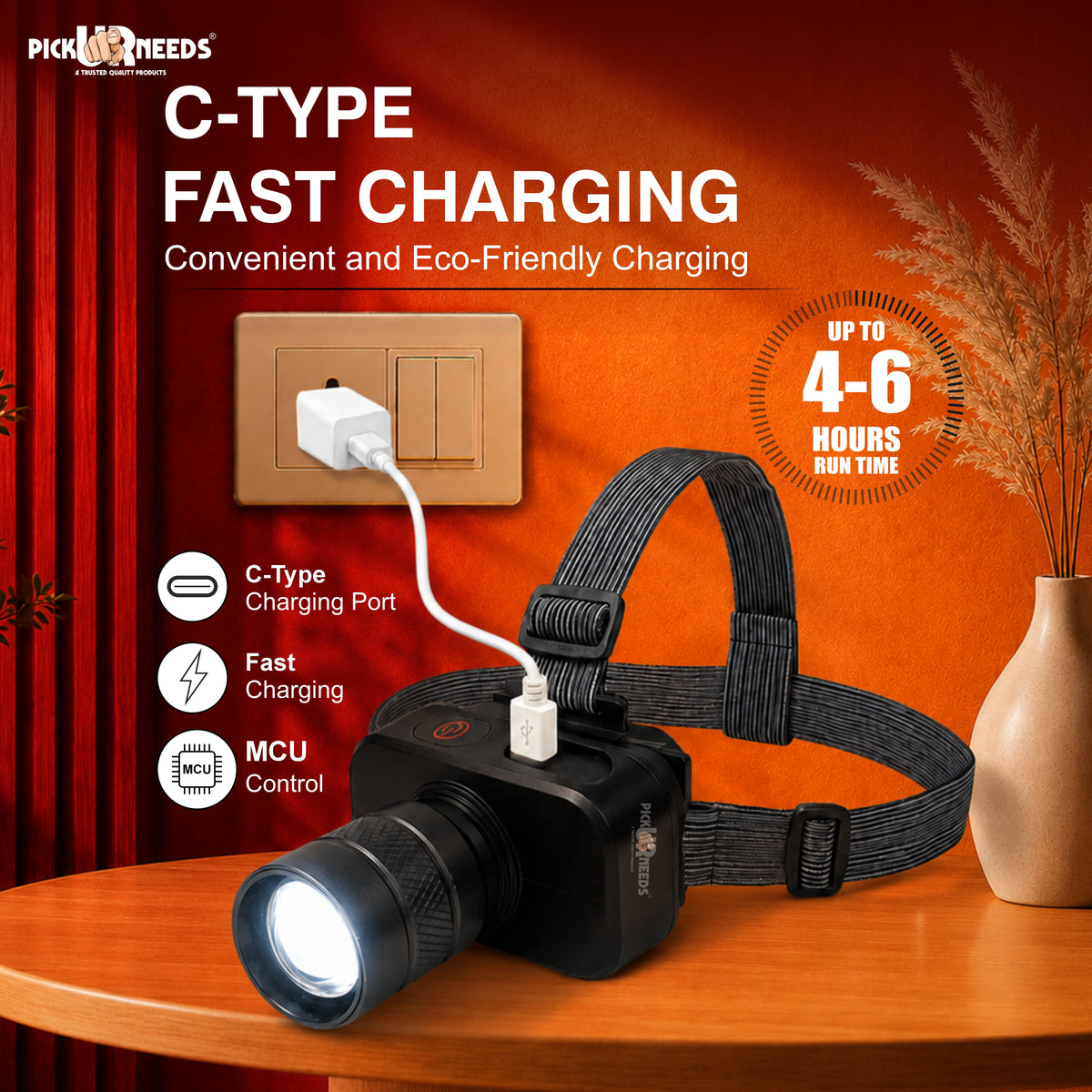 Pick Ur Needs 100W Rechargeable Long Range LED Headlamp Emergency Torch with 1500mAh Battery Metal Head Zooming Adjustable 3 Lighting Modes