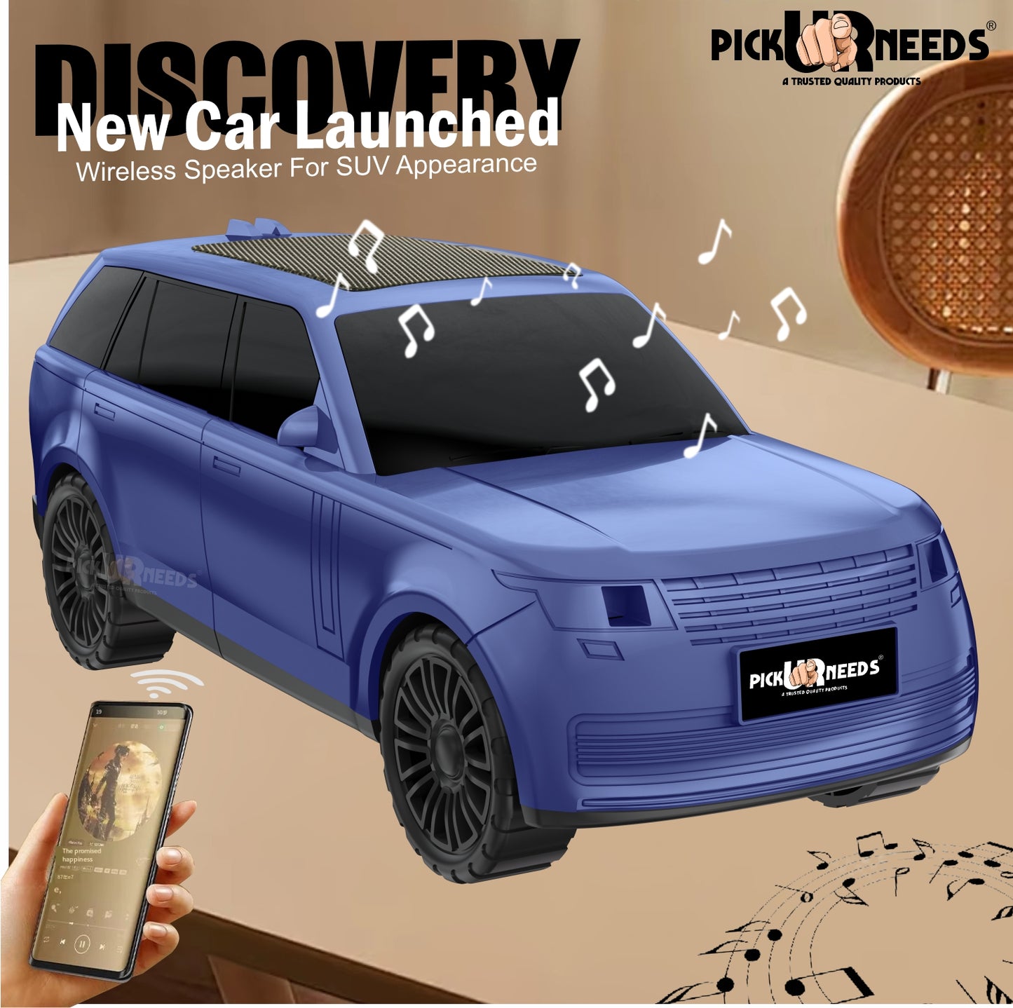 Pick Ur Needs Car Shape Wireless Bluetooth Portable Rechargeable Speaker LED Headlights  TF Card, USB, AUX, Type-C