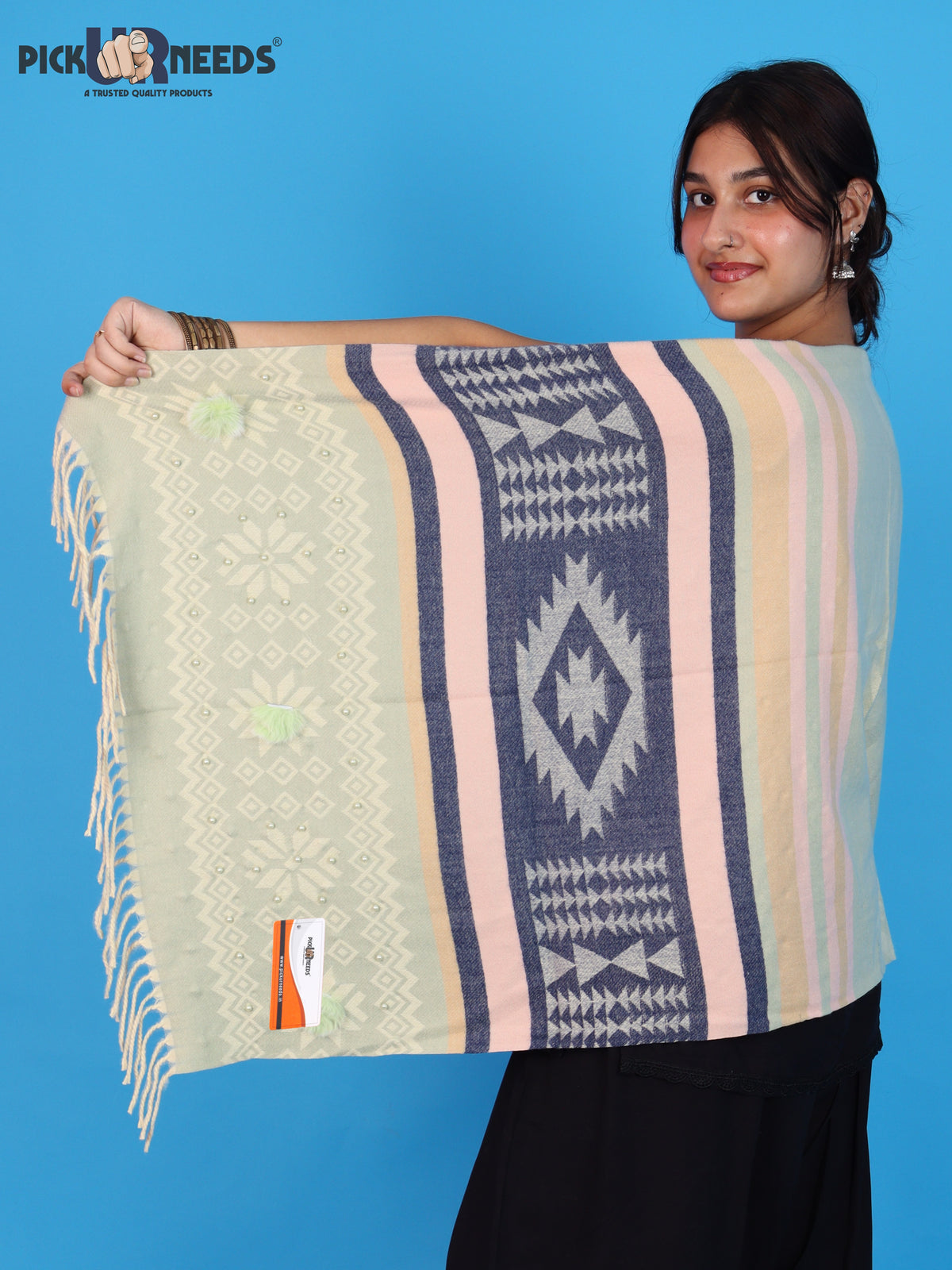 Pick Ur Needs Women Winter Shawl Stole – Soft Warm Printed Wrap with Decorative Tassels, Stylish Winter Girls Scarf