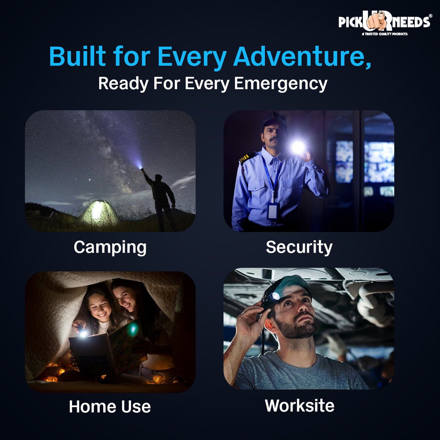 Rechargeable Emergency Pick Ur Needs Metal Torch Light with 4000mAh Battery Long Range Backup Searchlight with 4 Light Modes