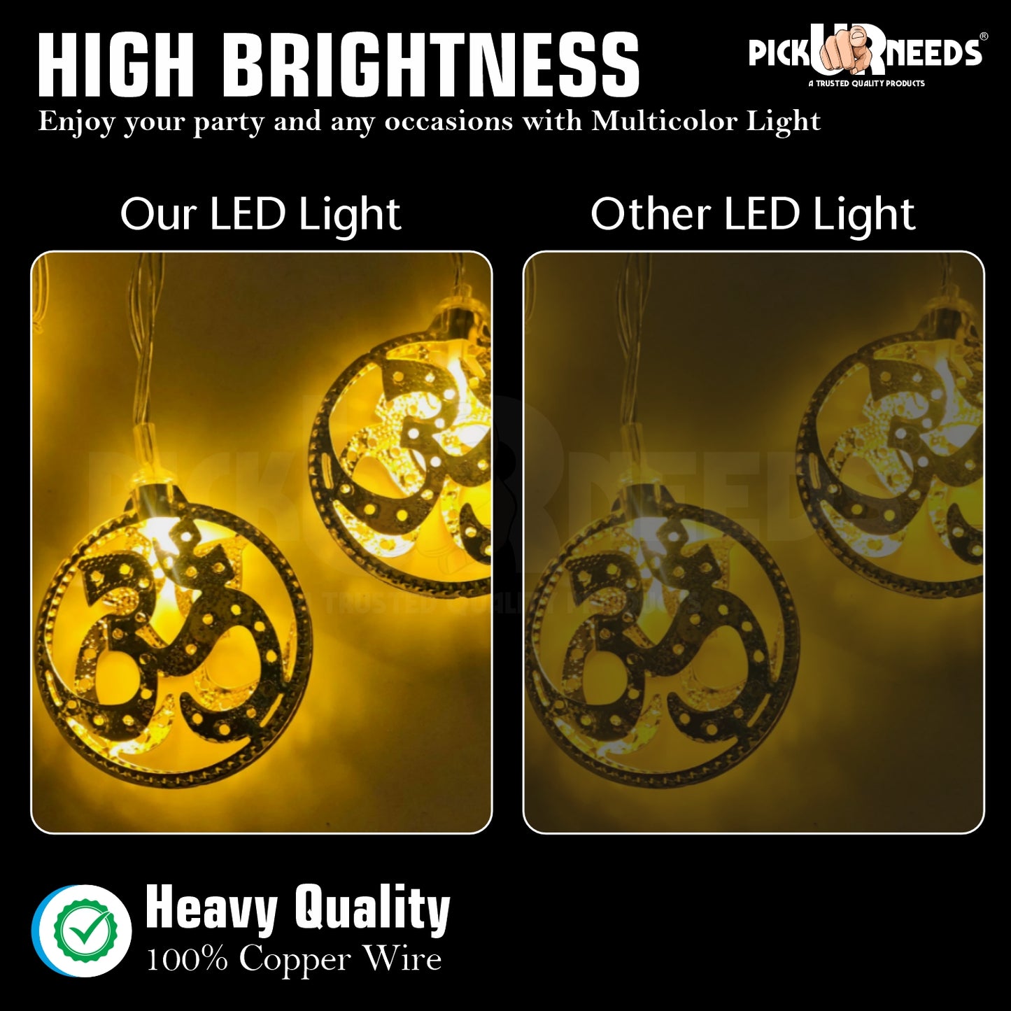 Pick Ur Needs Diwali String Lights OM Metal Hanging Lights, Warm White Round 3D Ceiling Lamp