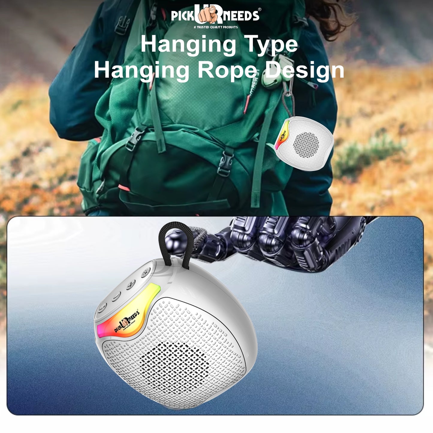 Pick Ur Needs 12W Portable Wireless Bluetooth Speaker with RGB Lights, 800mAh Battery, TWS, FM Radio, TF Card, USB 10m Wireless Transmission