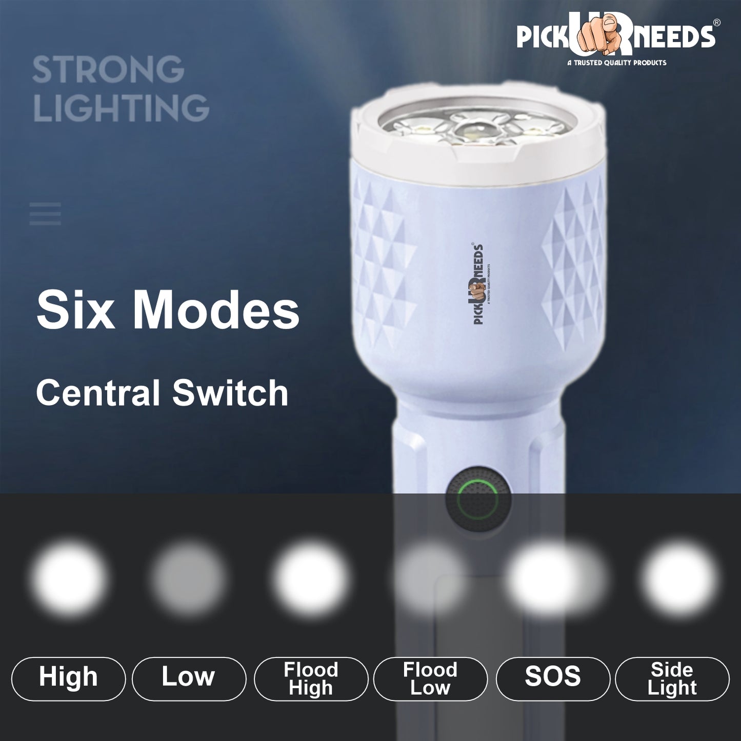 Pick Ur Needs 85W Rechargeable Emergency LED Search Torch with Flood Light | 3600mAh Battery | 6 Lighting Modes | 60W Front & 20W Side | 6H Backup
