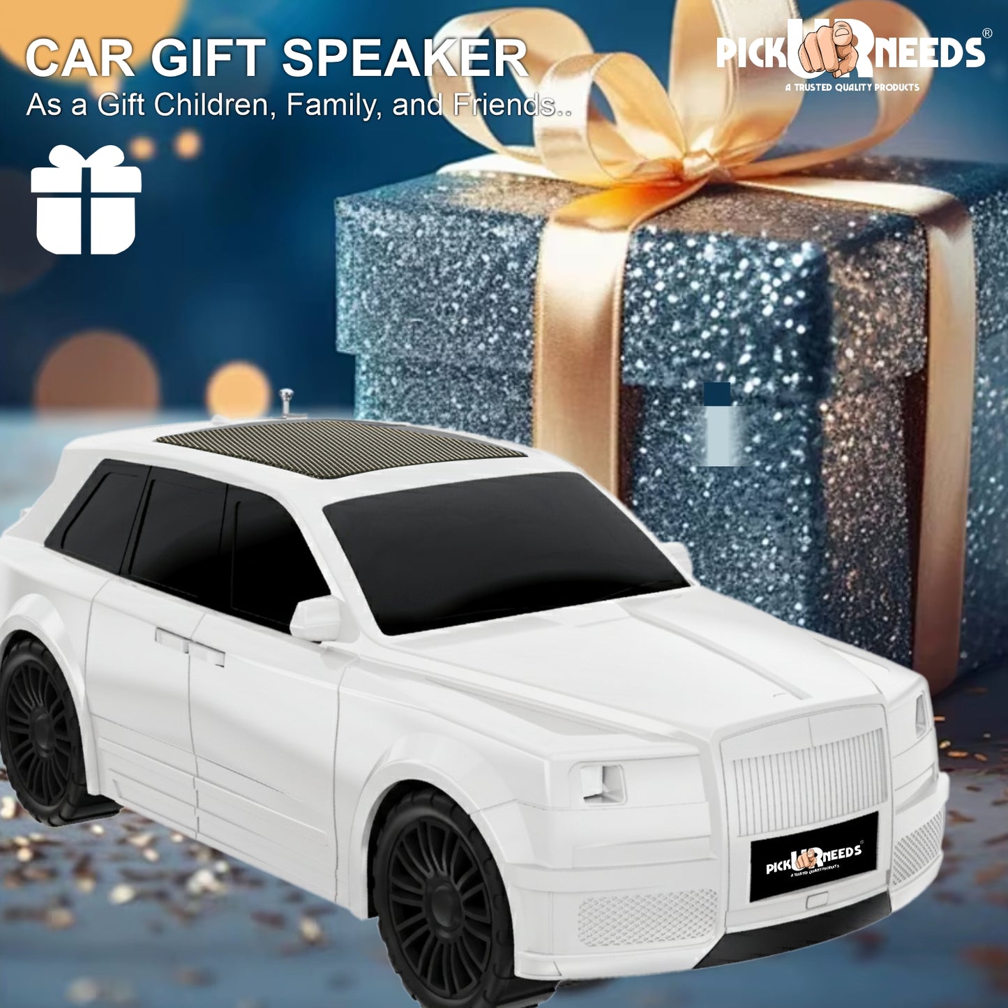 Pick Ur Needs Royal Car Shape Wireless Bluetooth Speaker 5W Powerful Deep Bass Sound, LED Headlights, Stylish Car Design 1200mAh Battery