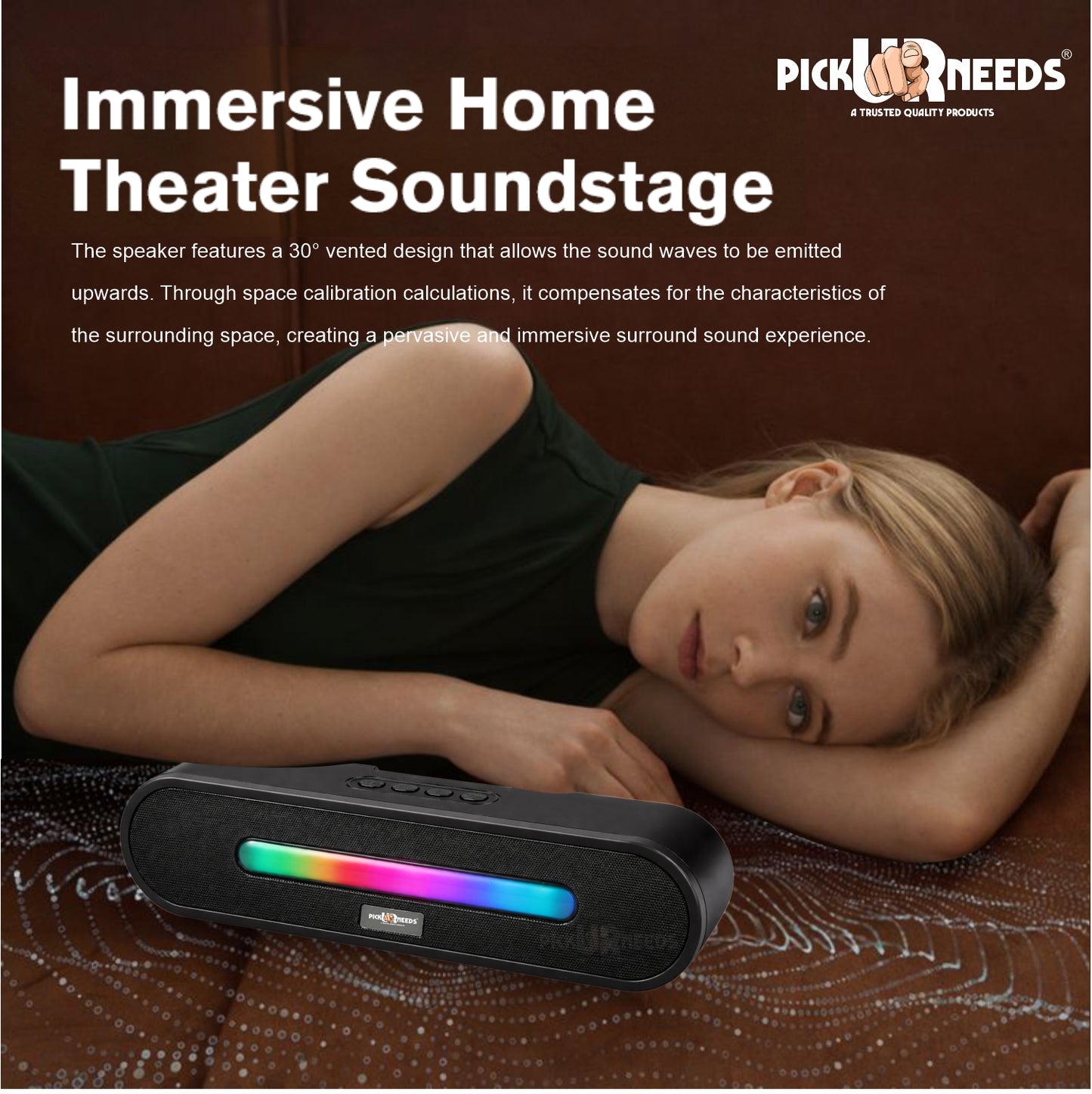 Pick Ur Needs Portable Bluetooth Speaker 1800mAh with RGB LED Lights | Wireless Speaker with USB, TF Card & AUX | Deep Bass Sound Bar for Home & Outdoor