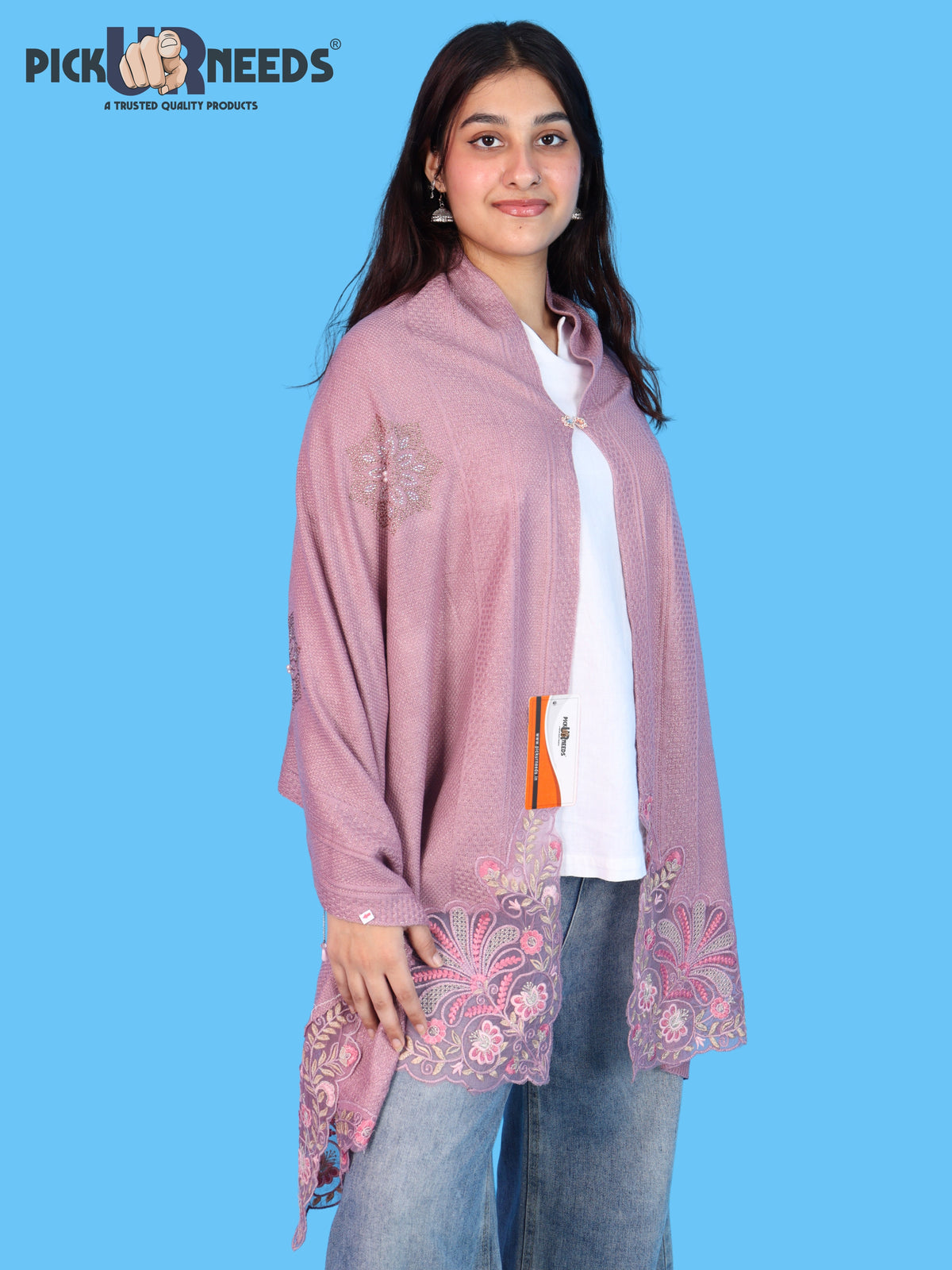 Pick Ur Needs Women & Girls Knitted Woolen Shawl Net Work Floral Border Multi-Style Poncho Shrug Wrap for Wedding Party & Special Occasions