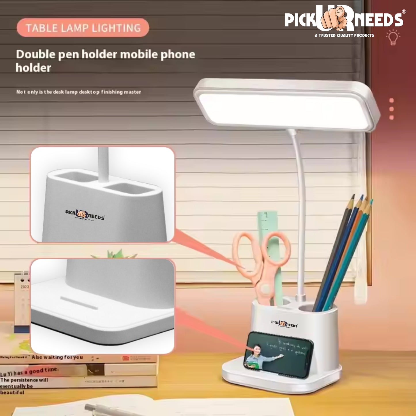 Pick Ur Needs Rechargeable LED Desk Study Table Lamp with Touch Dimmer, 3 Color Modes 6 hrs Lantern Emergency Light