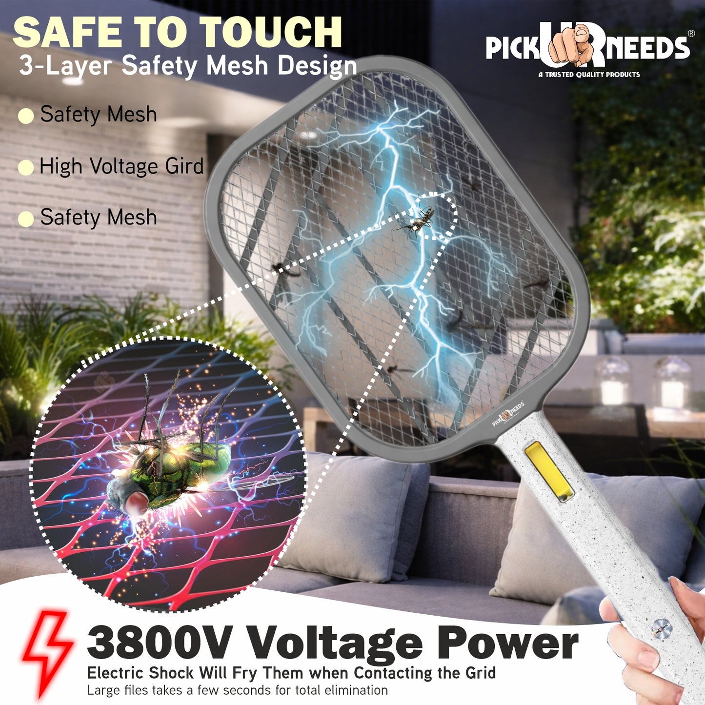 Pick Ur Needs Mosquito Bat/Racket Rechargeable Electric Insect Killer for Indoor Outdoor Use