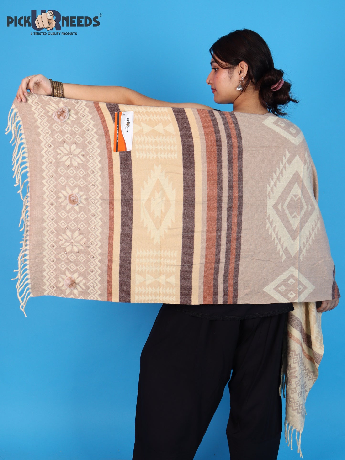 Pick Ur Needs Women Winter Shawl Stole – Soft Warm Printed Wrap with Decorative Tassels, Stylish Winter Girls Scarf