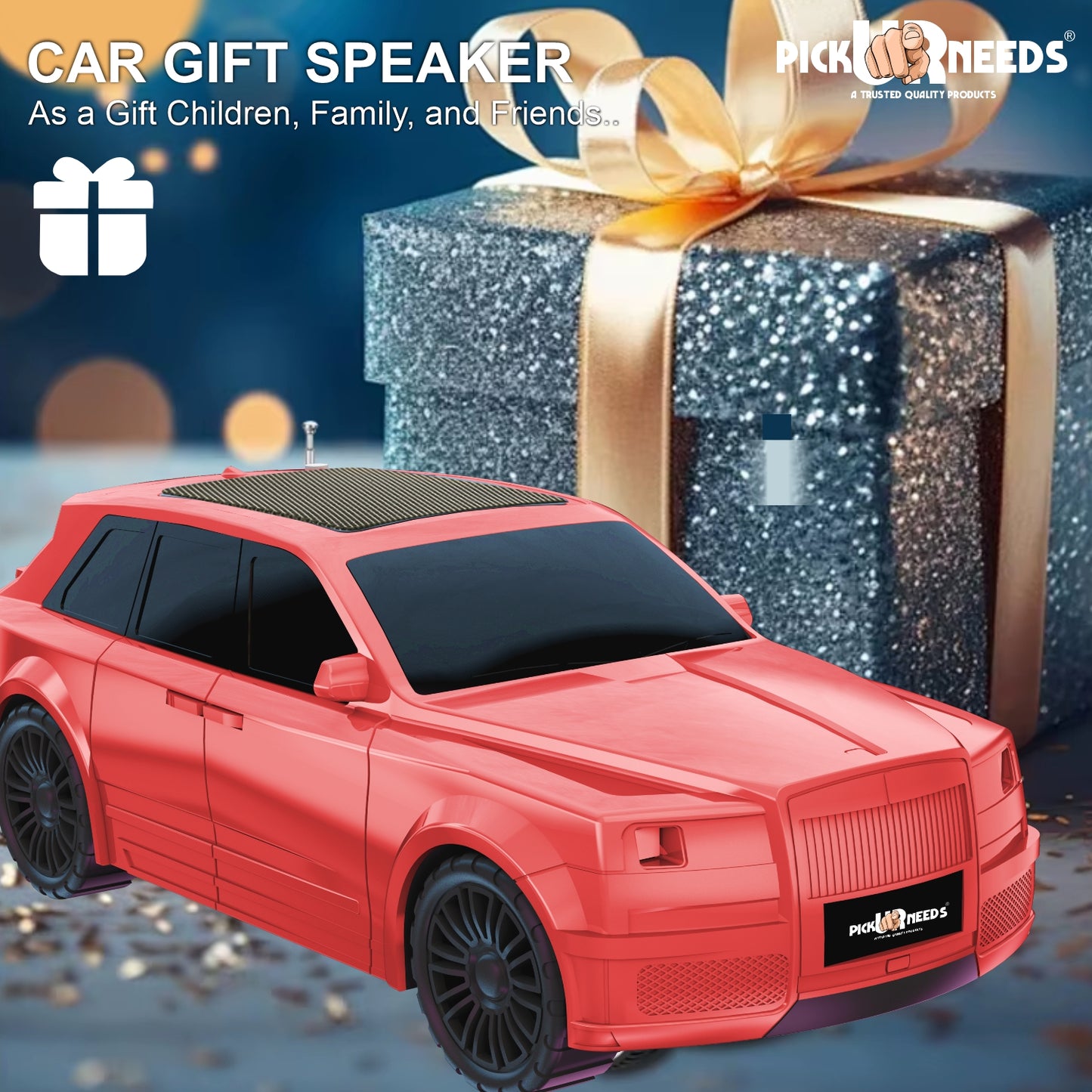 Pick Ur Needs Royal Car Shape Wireless Bluetooth Speaker 5W Powerful Deep Bass Sound, LED Headlights, Stylish Car Design 1200mAh Battery