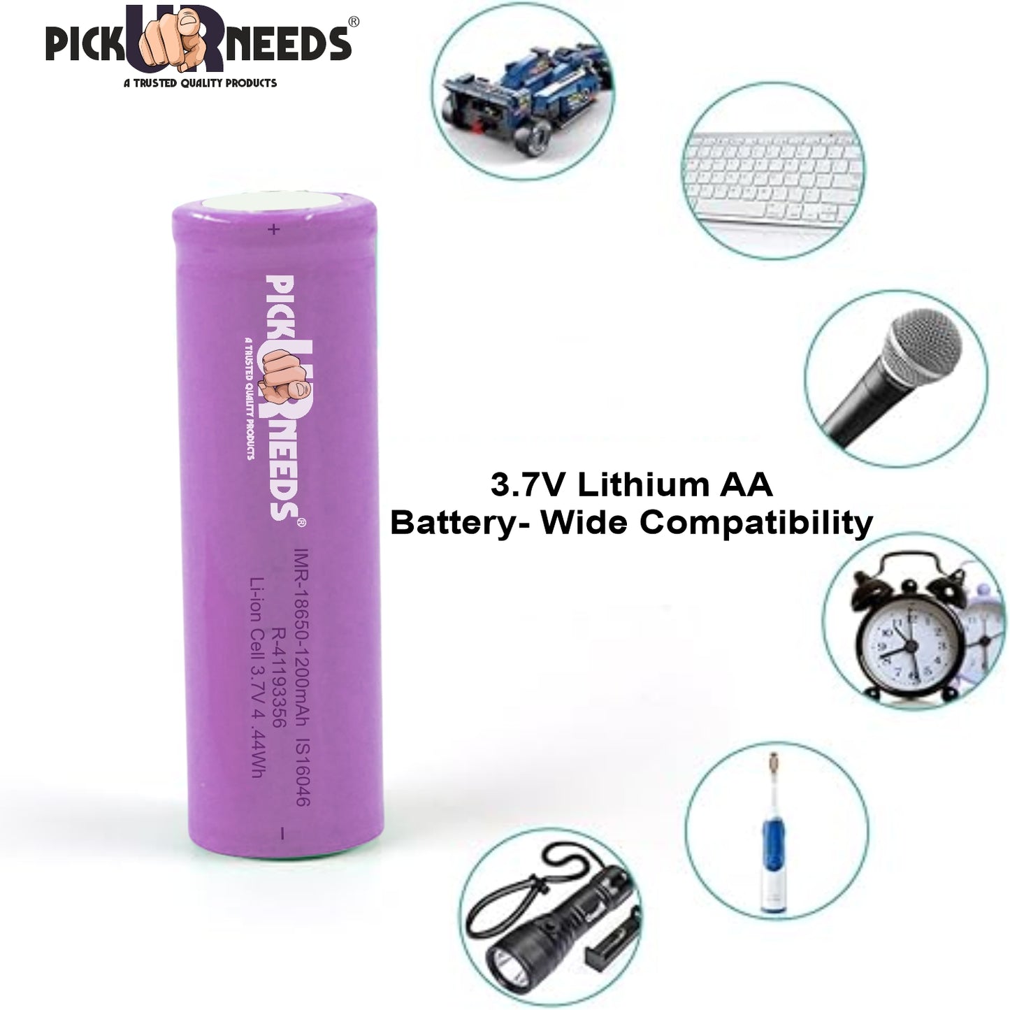 Pick Ur Needs 18650 Rechargeable Battery offers 2000mAh capacity, up to 1000 charge cycles, and high energy density. Ideal for high-drain devices, it ensures long-lasting, eco-friendly power with safety features for overcharge and discharge protection.