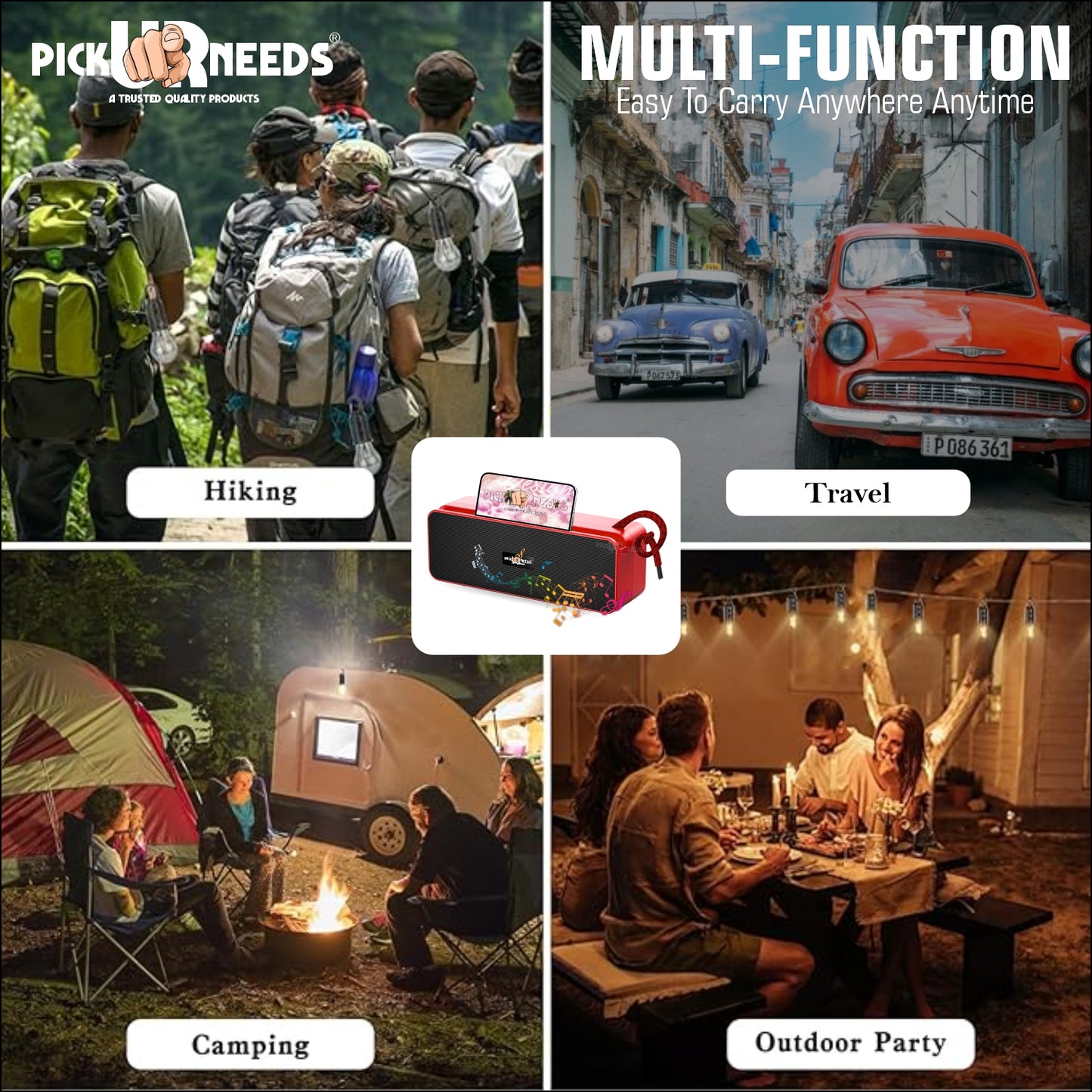 Pick Ur Needs Rechargeable Wireless 10W Bluetooth Speaker with 1800mAh Battery,FM Radio, AUX, TF Card, 6hrs Playtime