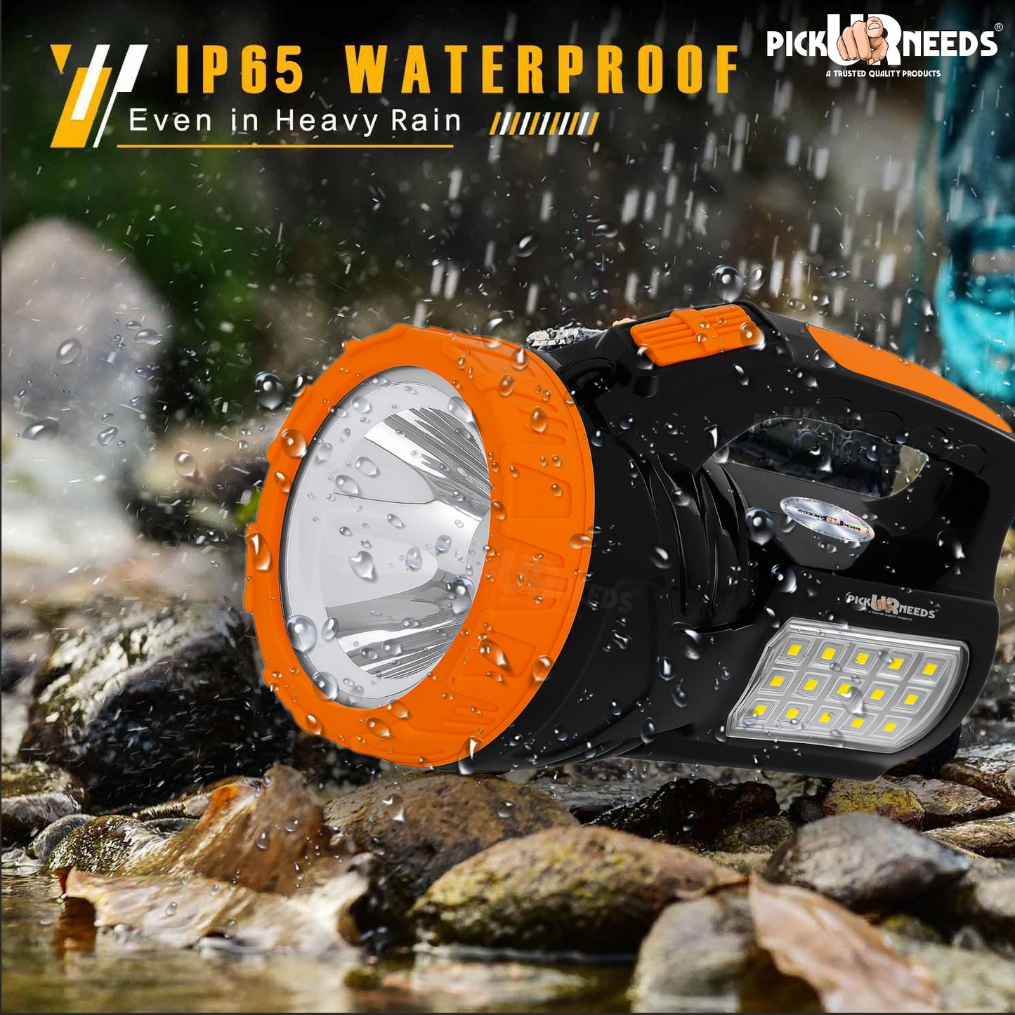 Pick Ur Needs 50W Emergency Long Range Rechargeable Search Laser with 15 SMD Bright 8 hrs Torch Emergency Light (Orange, Black)
