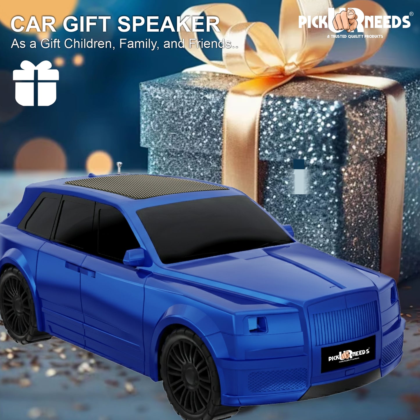 Pick Ur Needs Royal Car Shape Wireless Bluetooth Speaker 5W Powerful Deep Bass Sound, LED Headlights, Stylish Car Design 1200mAh Battery